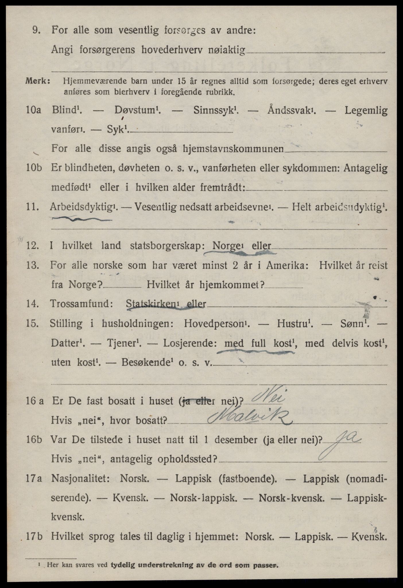 SAT, 1920 census for Malvik, 1920, p. 1205