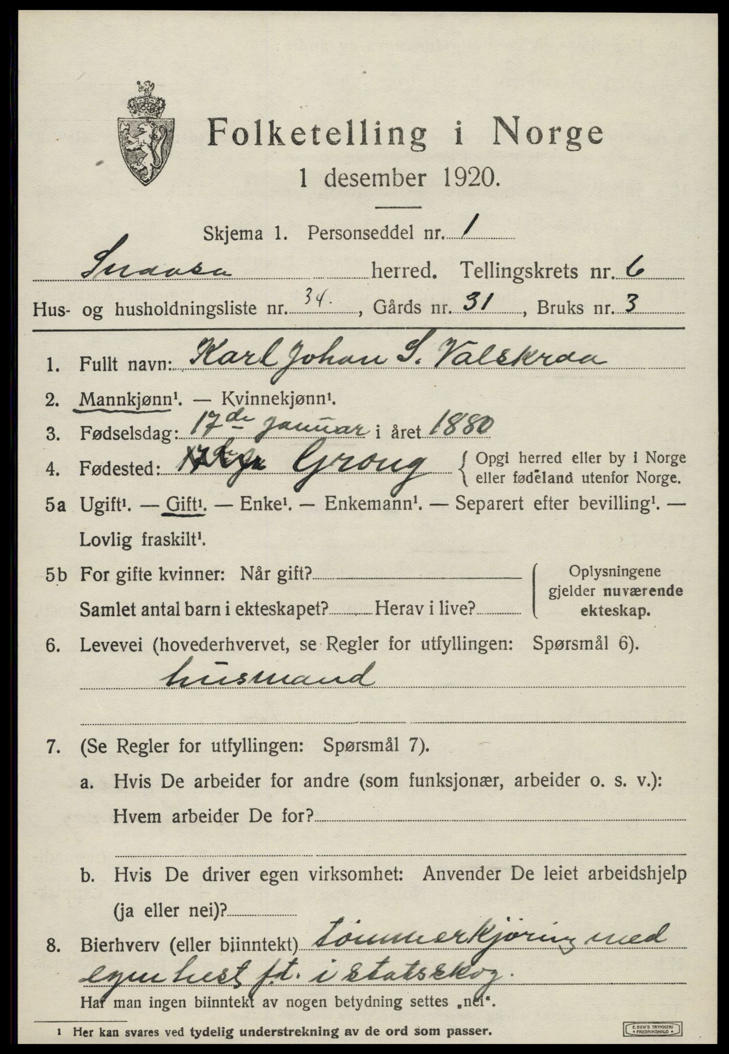 SAT, 1920 census for Snåsa, 1920, p. 2914