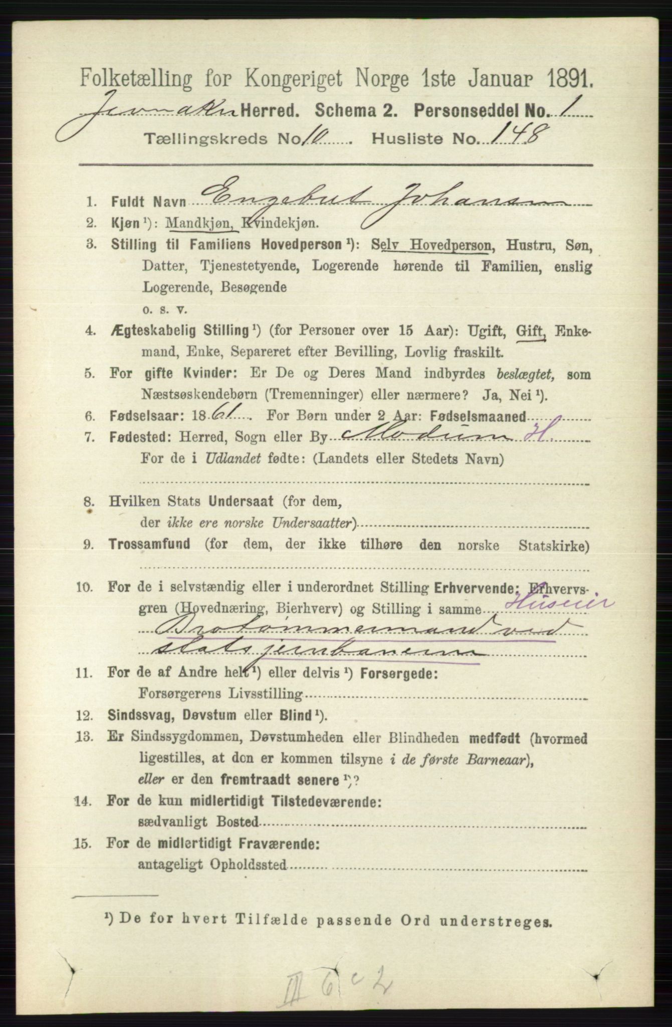 RA, 1891 census for 0532 Jevnaker, 1891, p. 6790