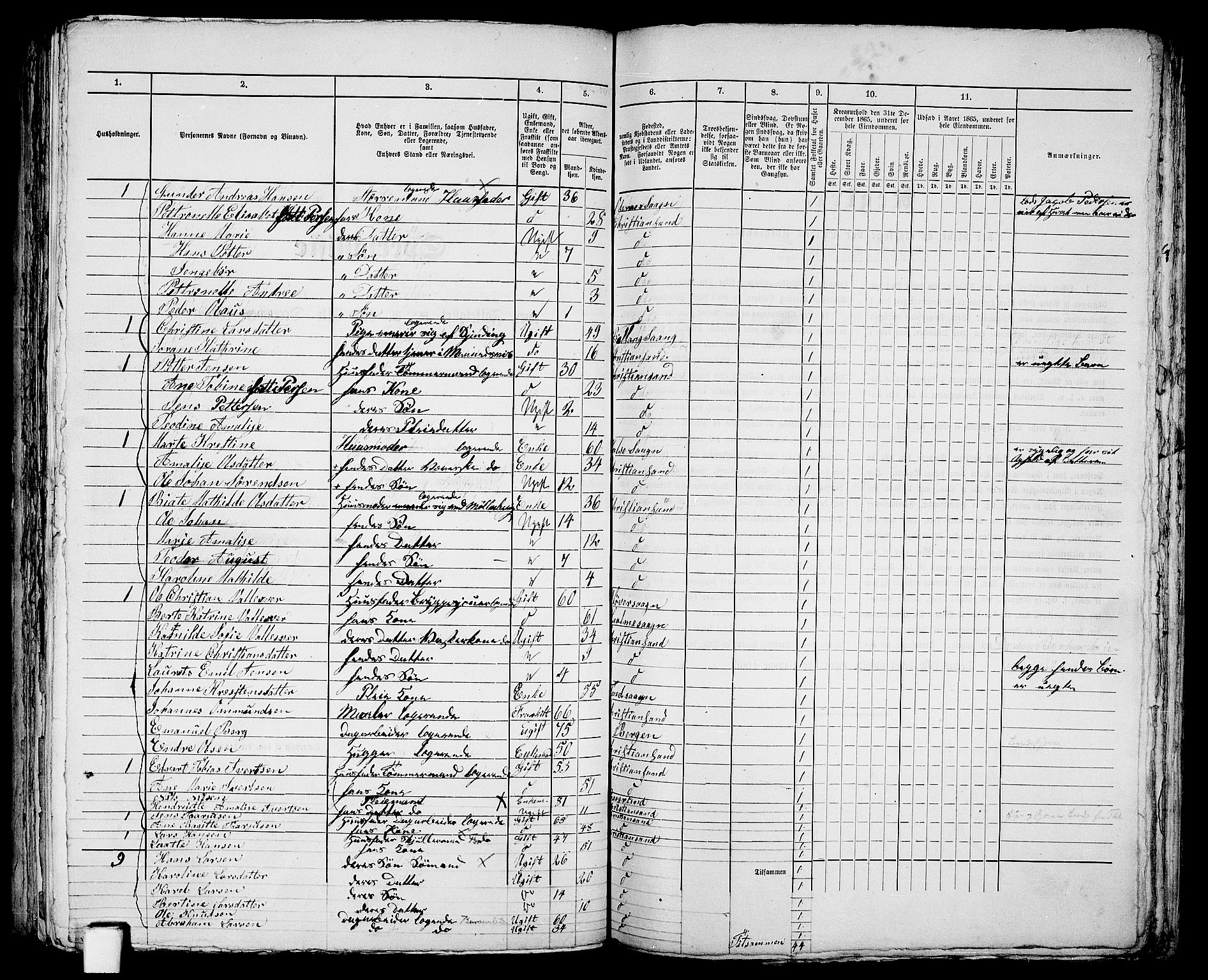 RA, 1865 census for Kristiansand, 1865, p. 387