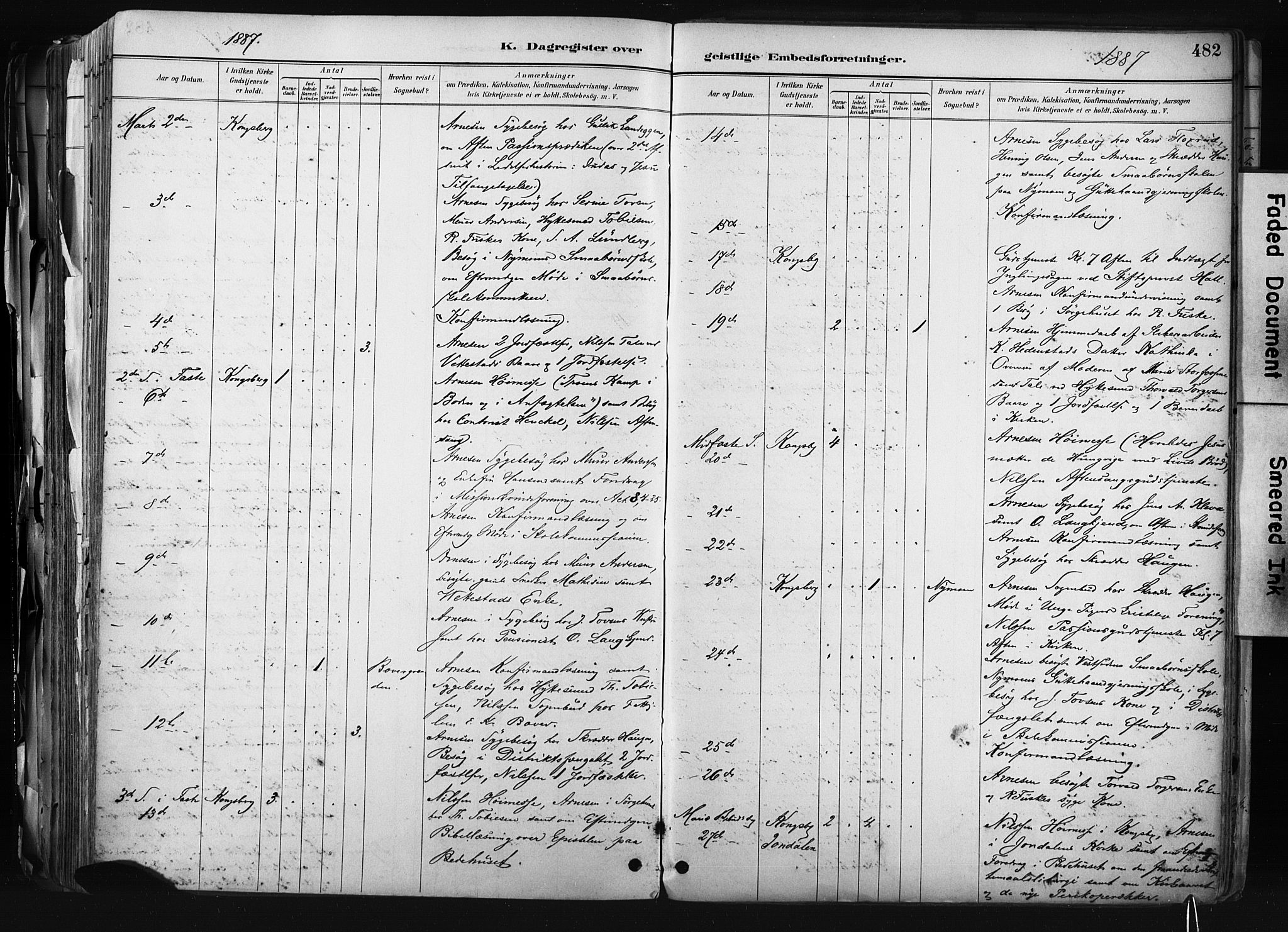 Kongsberg kirkebøker, AV/SAKO-A-22/F/Fb/L0002: Parish register (official) no. II 2, 1886-1896, p. 482