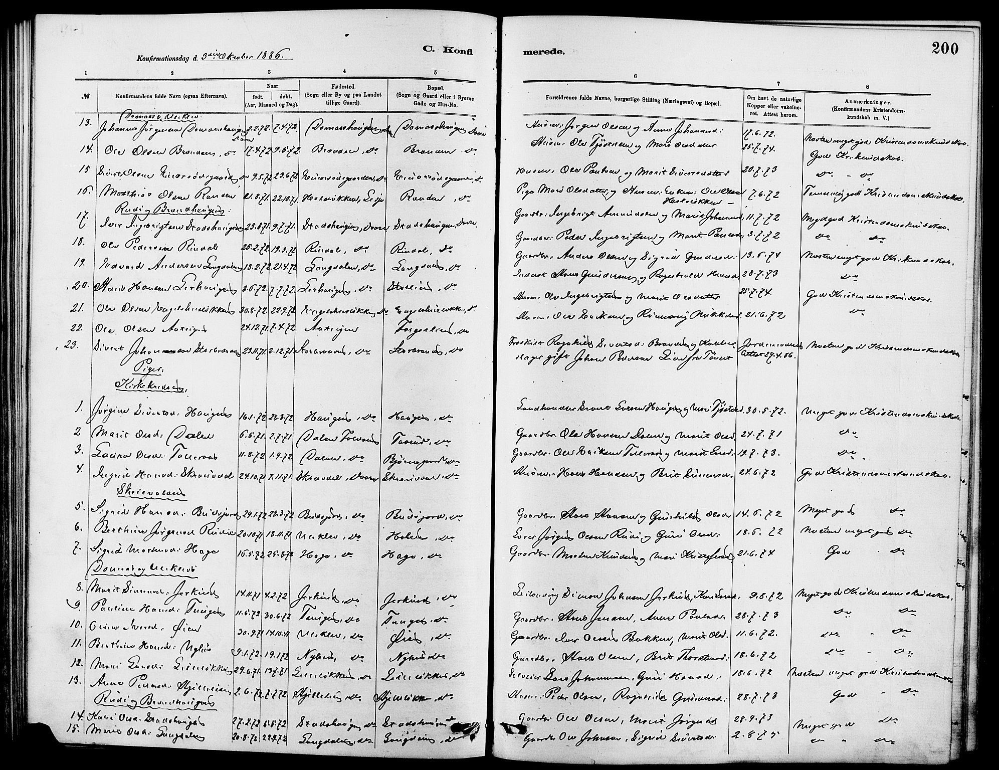 Dovre prestekontor, SAH/PREST-066/H/Ha/Hab/L0002: Parish register (copy) no. 2, 1881-1907, p. 200