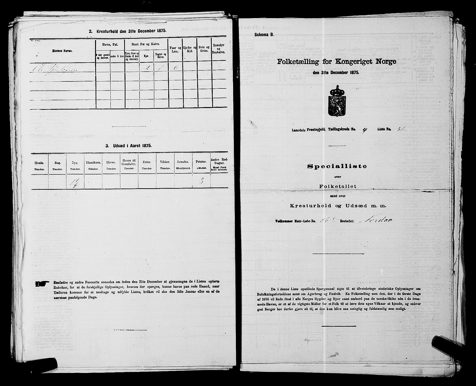 SAKO, 1875 census for 0833P Lårdal, 1875, p. 489