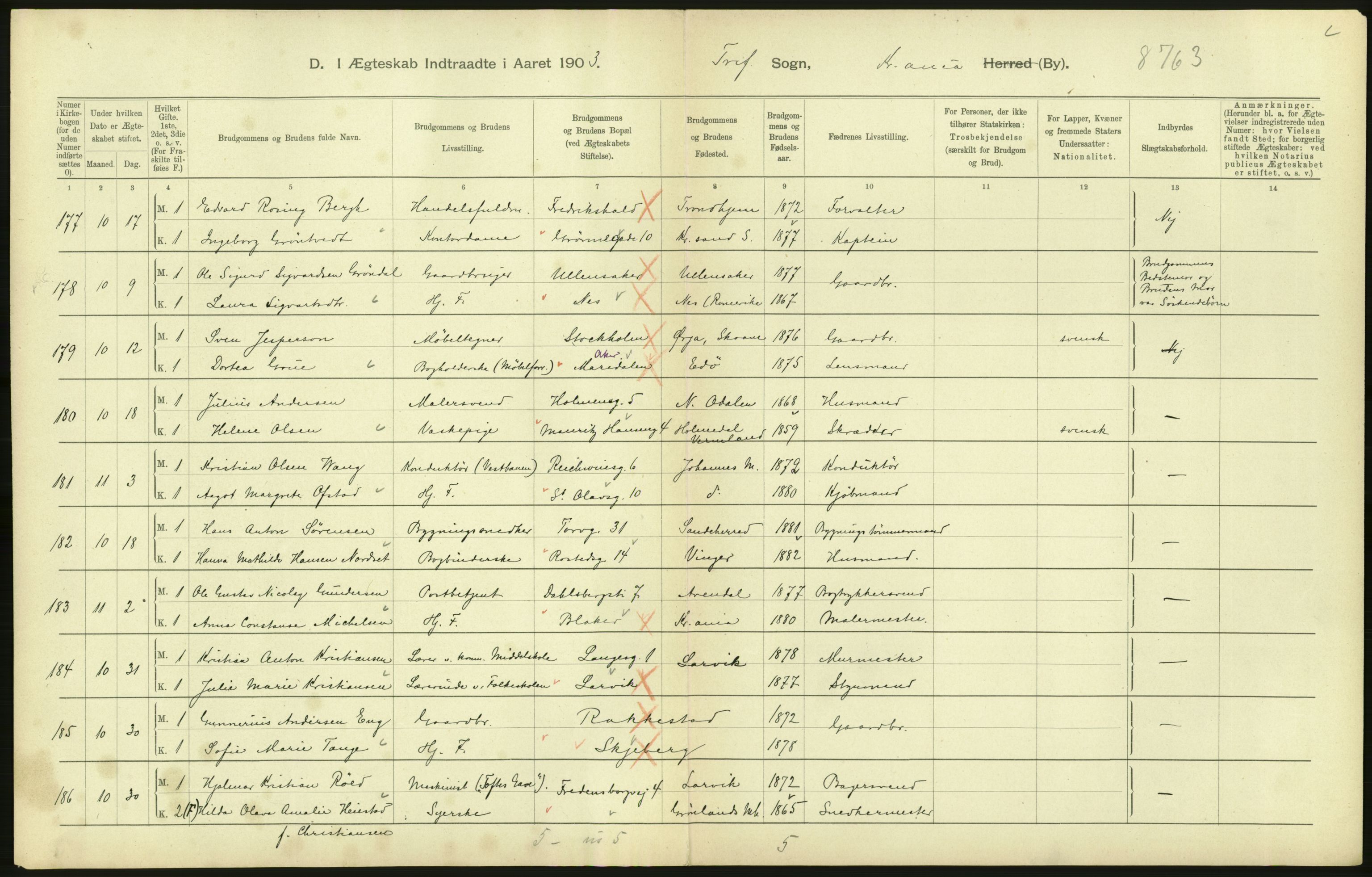 Statistisk sentralbyrå, Sosiodemografiske emner, Befolkning, AV/RA-S-2228/D/Df/Dfa/Dfaa/L0004: Kristiania: Gifte, døde, 1903, p. 594