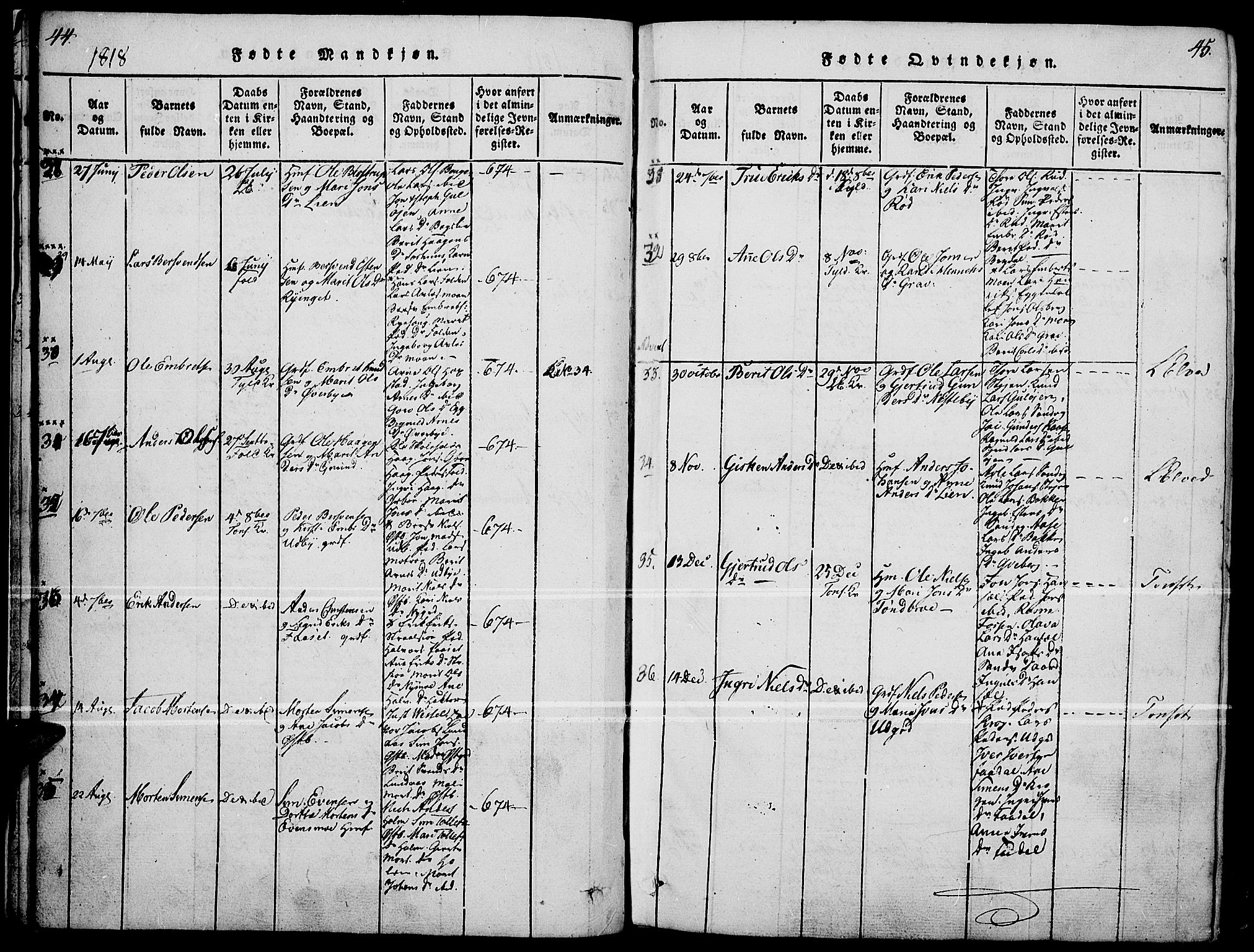 Tynset prestekontor, AV/SAH-PREST-058/H/Ha/Haa/L0018: Parish register (official) no. 18, 1815-1829, p. 44-45