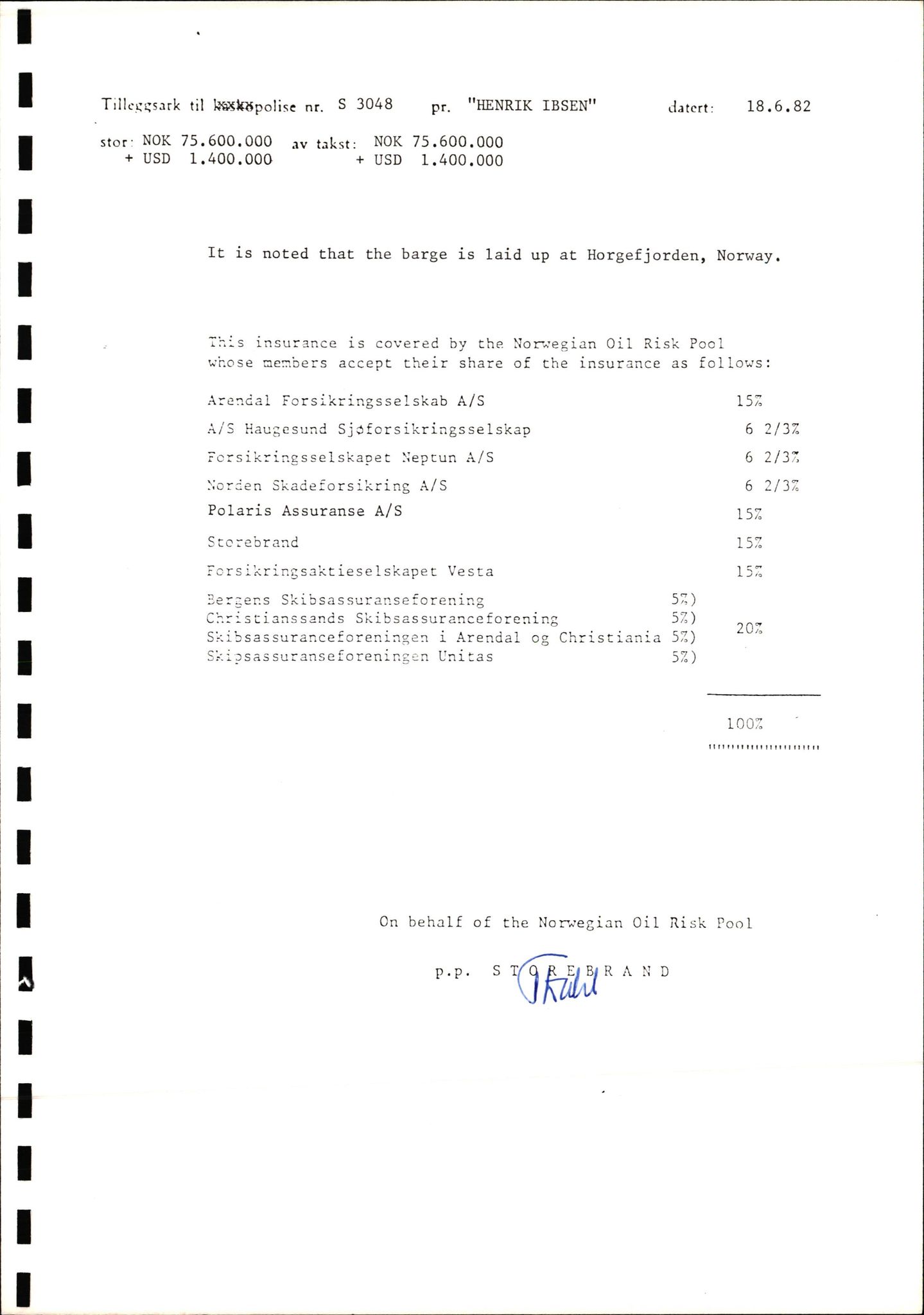 Pa 1503 - Stavanger Drilling AS, AV/SAST-A-101906/2/E/Ec/Eca/L0009: Forsikring, 1975-1980