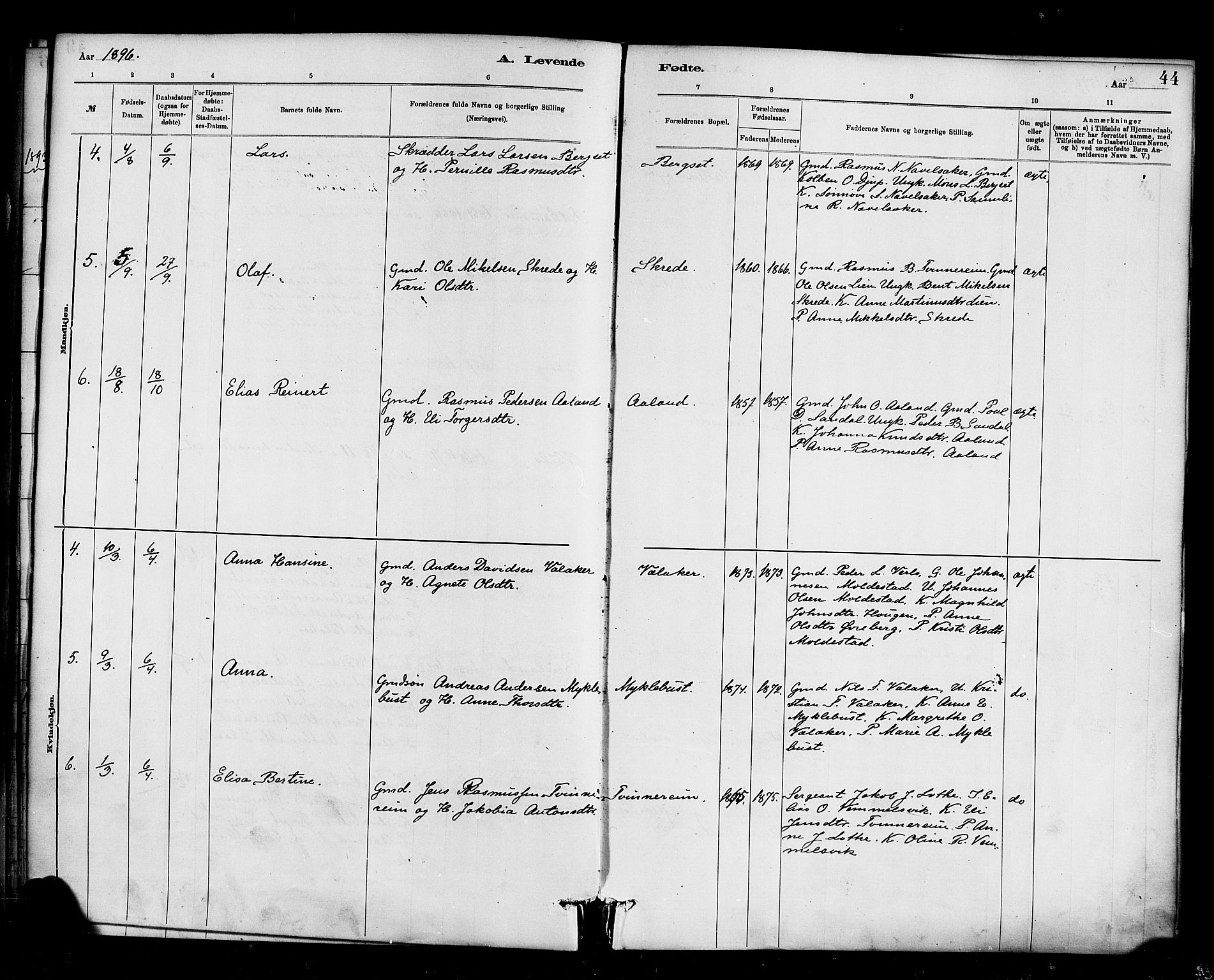 Innvik sokneprestembete, AV/SAB-A-80501: Parish register (official) no. D 1, 1879-1900, p. 44