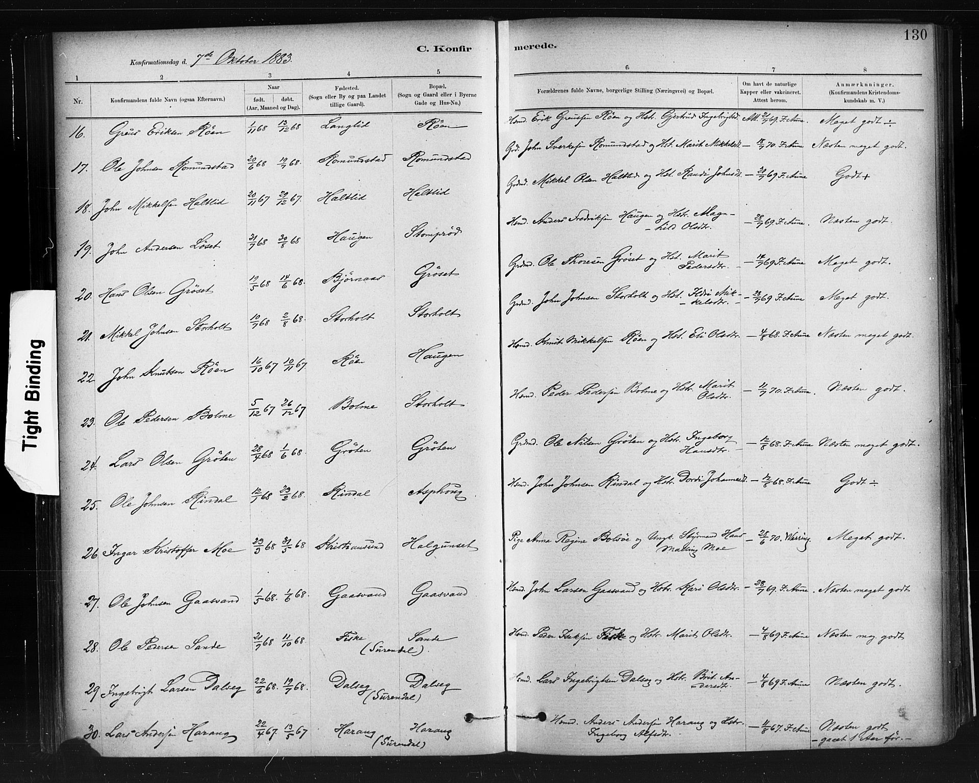 Ministerialprotokoller, klokkerbøker og fødselsregistre - Møre og Romsdal, AV/SAT-A-1454/598/L1069: Parish register (official) no. 598A03, 1882-1895, p. 130