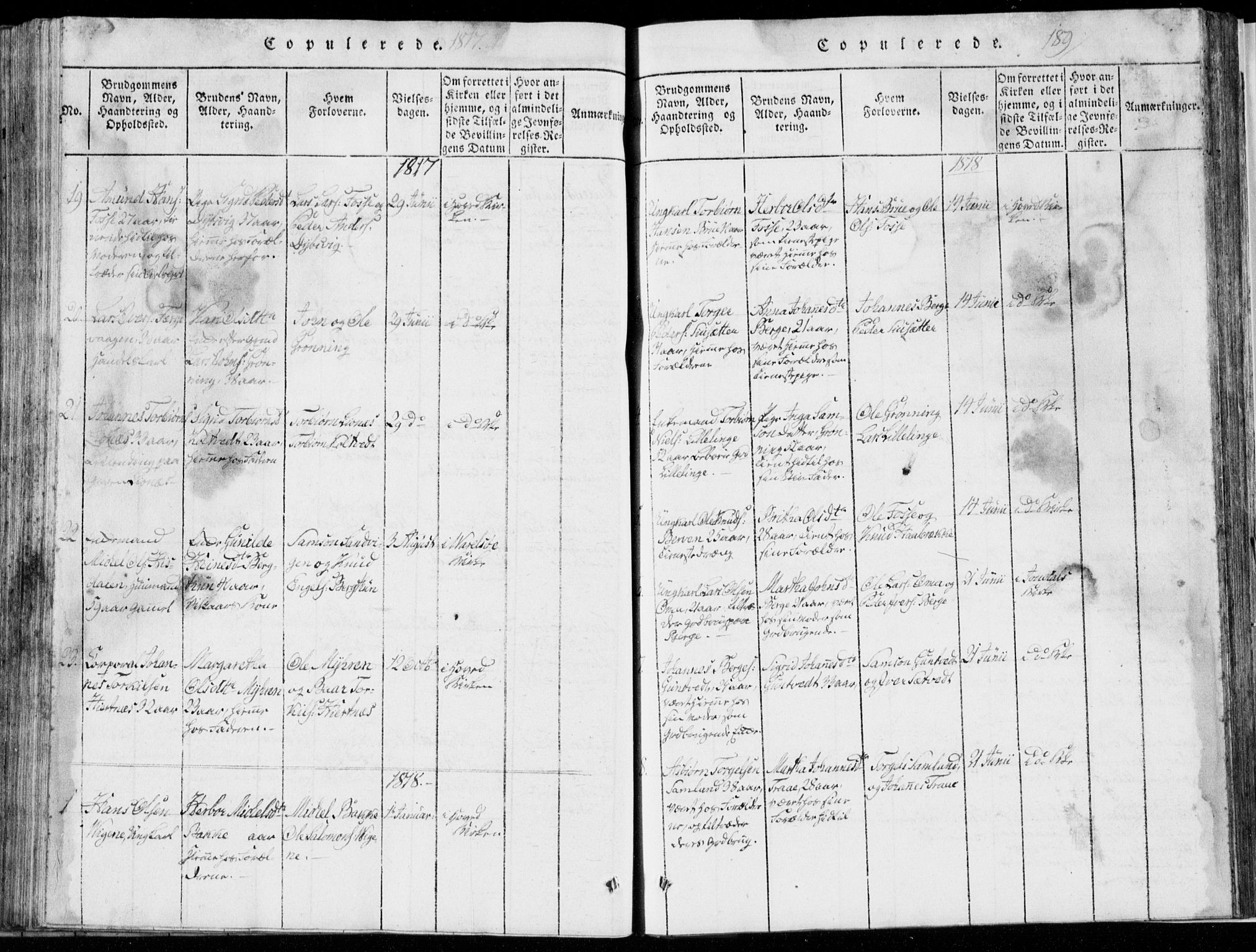 Strandebarm sokneprestembete, AV/SAB-A-78401/H/Hab: Parish register (copy) no. A  1, 1816-1826, p. 189