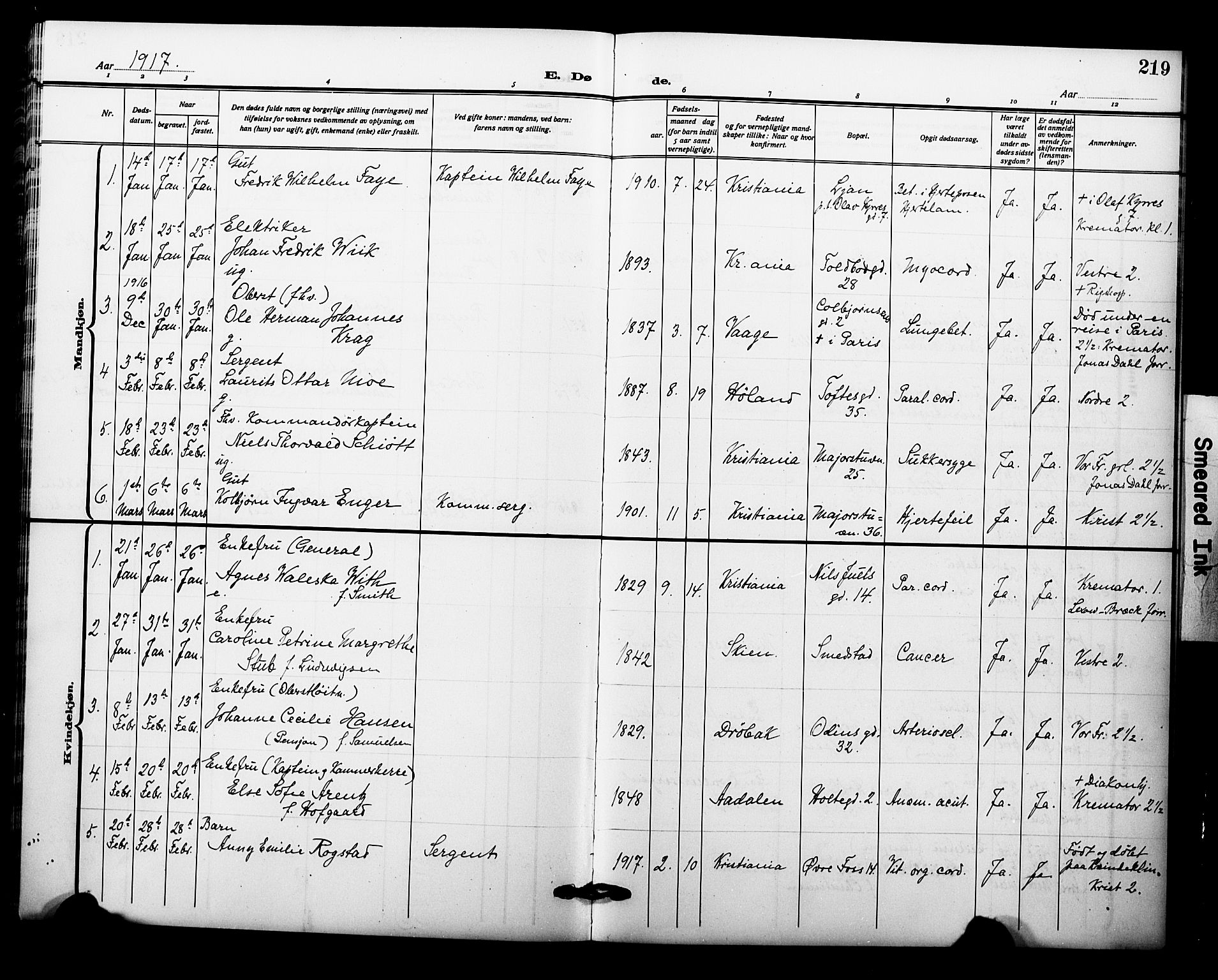 Garnisonsmenigheten Kirkebøker, SAO/A-10846/F/Fa/L0015: Parish register (official) no. 15, 1915-1921, p. 219