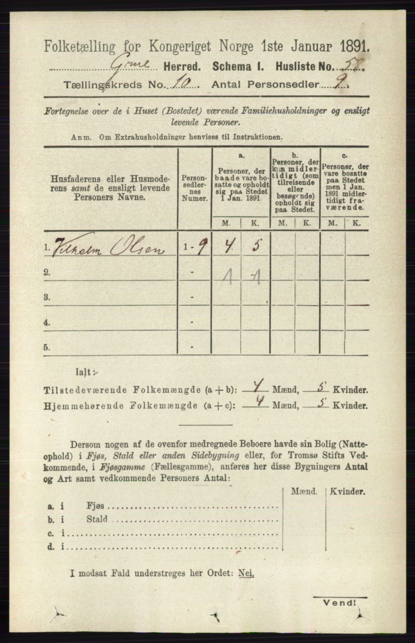 RA, 1891 census for 0423 Grue, 1891, p. 5349