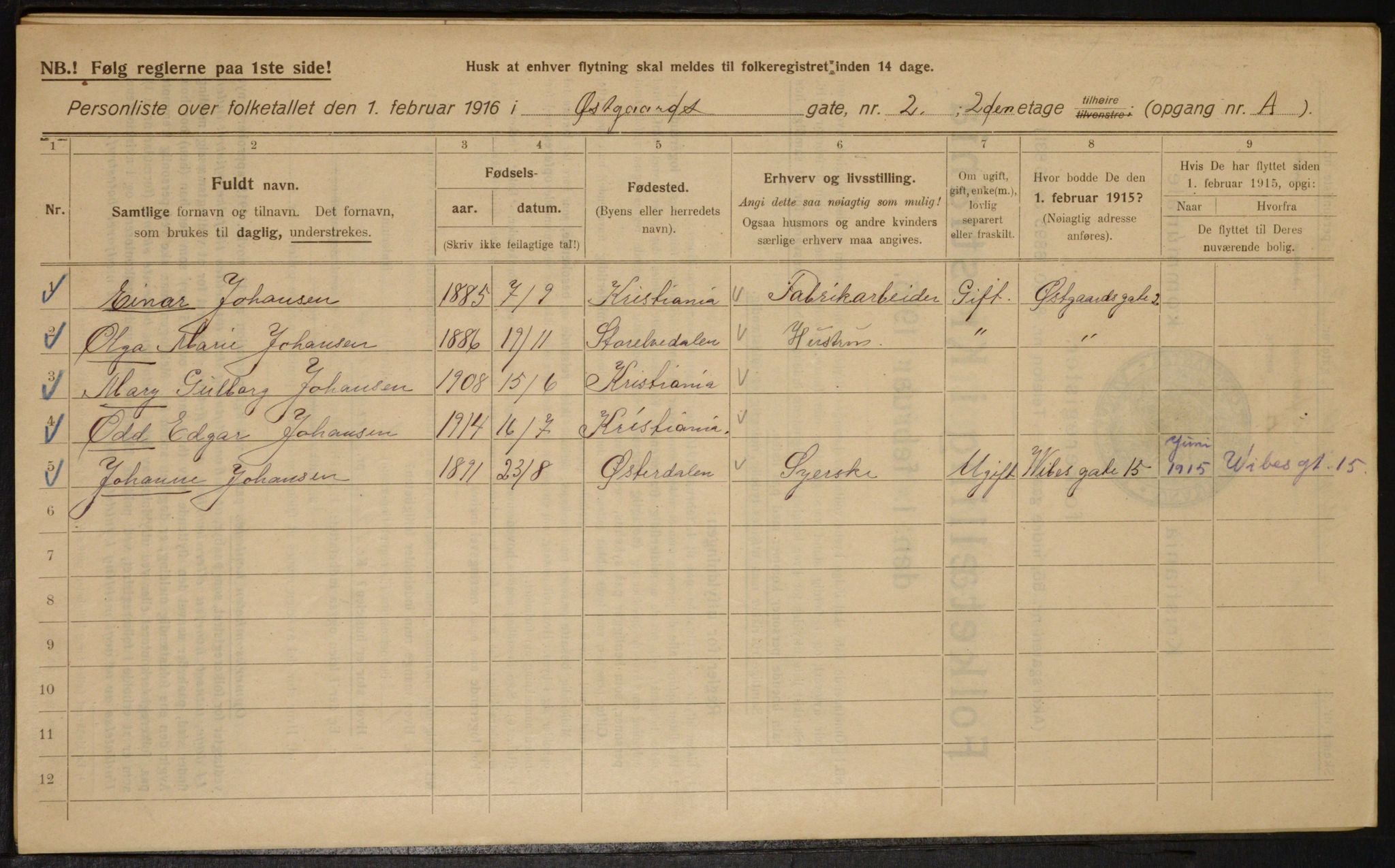 OBA, Municipal Census 1916 for Kristiania, 1916, p. 132774