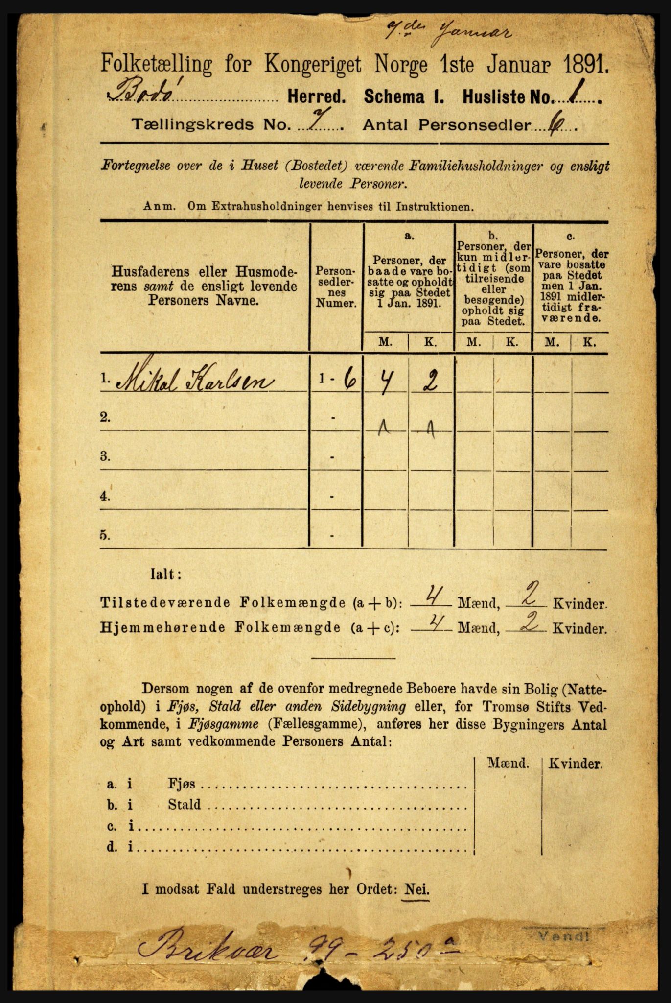 RA, 1891 census for 1843 Bodø, 1891, p. 4563