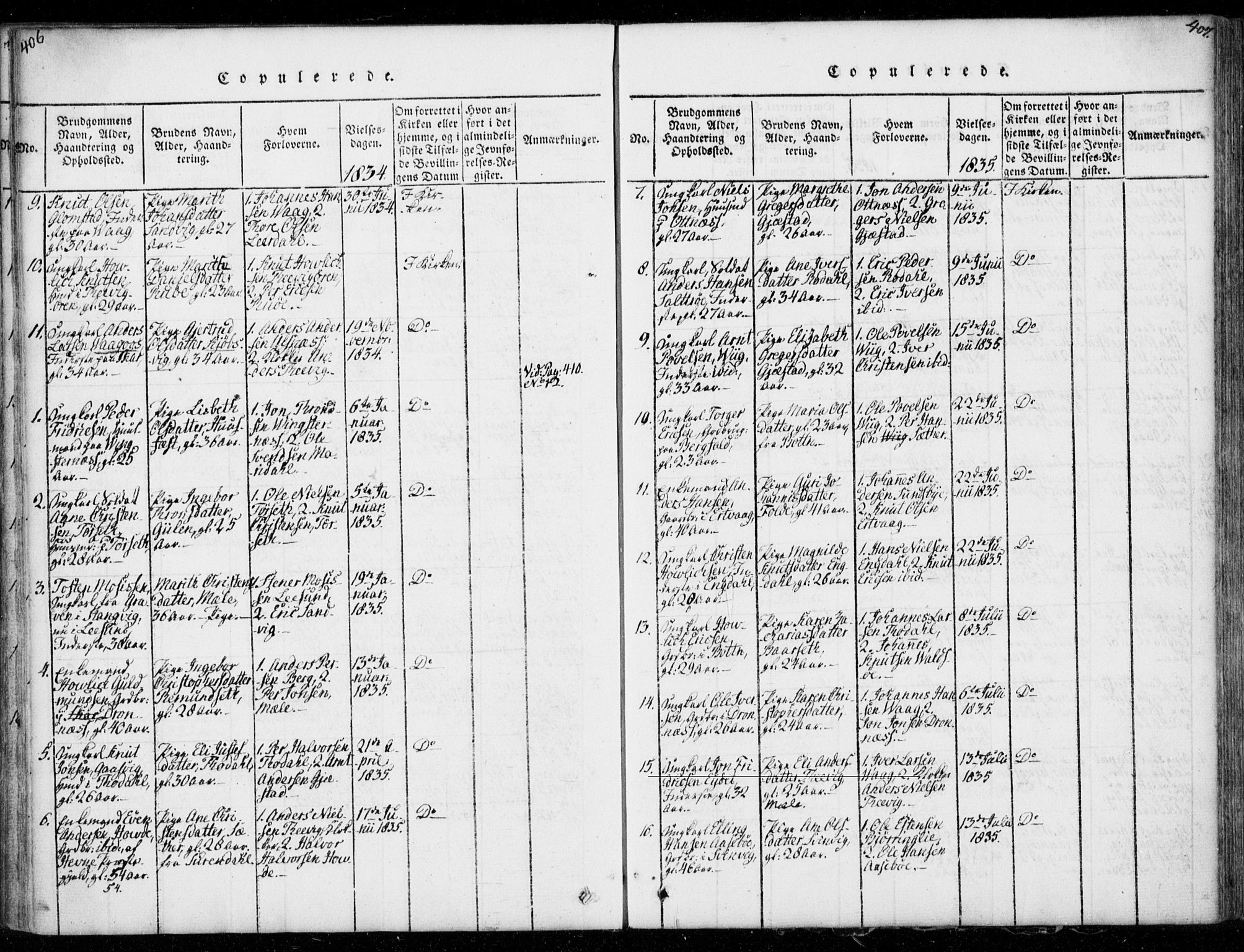 Ministerialprotokoller, klokkerbøker og fødselsregistre - Møre og Romsdal, AV/SAT-A-1454/578/L0903: Parish register (official) no. 578A02, 1819-1838, p. 406-407