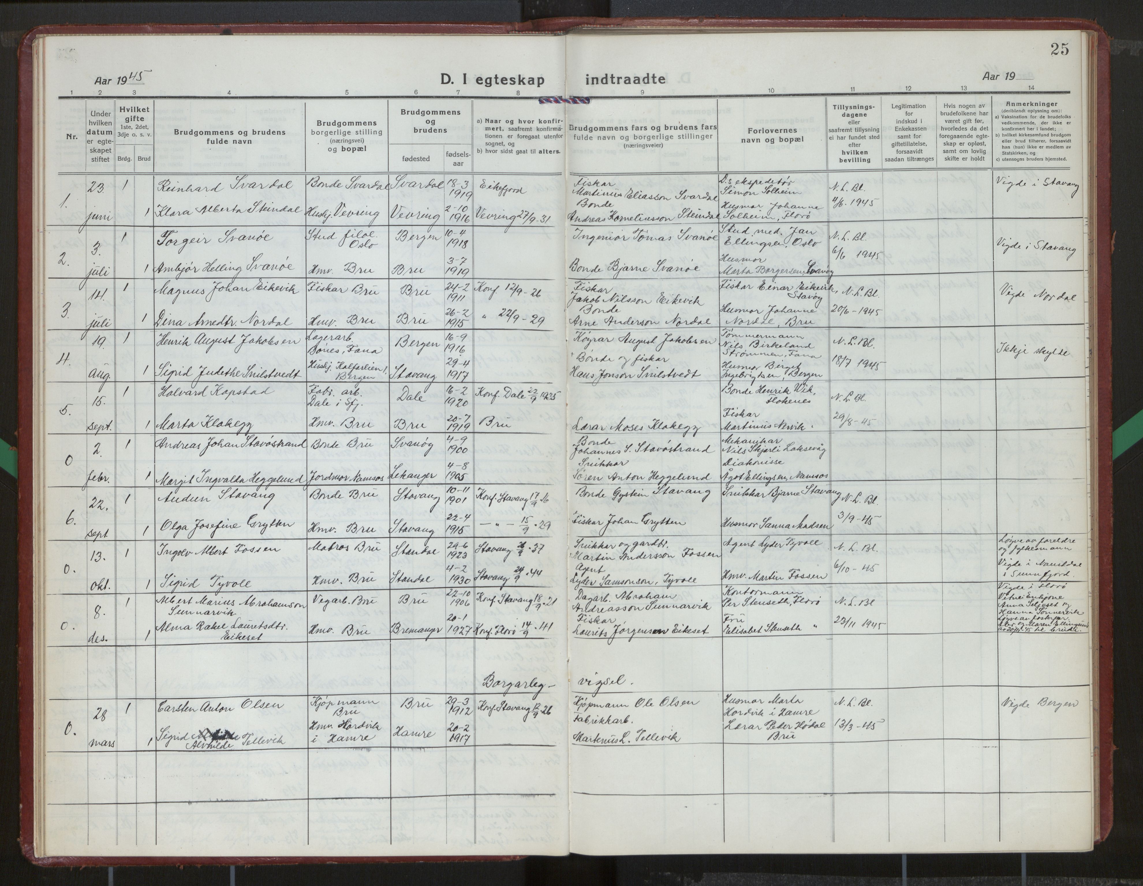 Kinn sokneprestembete, SAB/A-80801/H/Hab/Habc/L0007: Parish register (copy) no. C 7, 1919-1979, p. 25