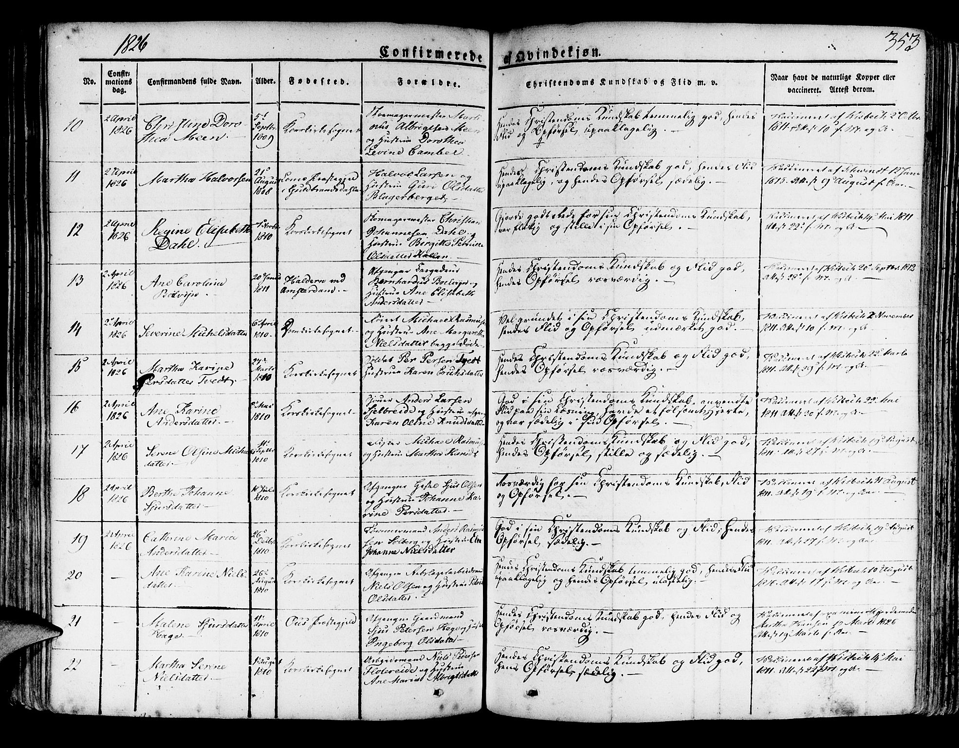 Korskirken sokneprestembete, SAB/A-76101/H/Haa/L0014: Parish register (official) no. A 14, 1823-1835, p. 353