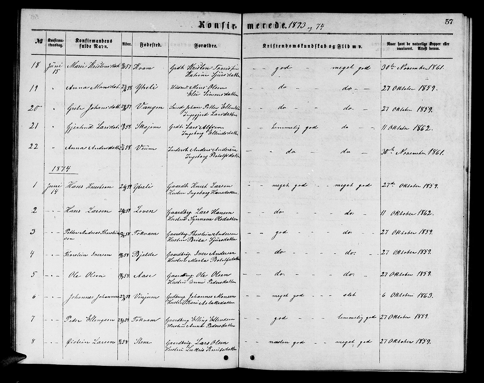 Aurland sokneprestembete, SAB/A-99937/H/Hb/Hba/L0001: Parish register (copy) no. A 1, 1868-1881, p. 57