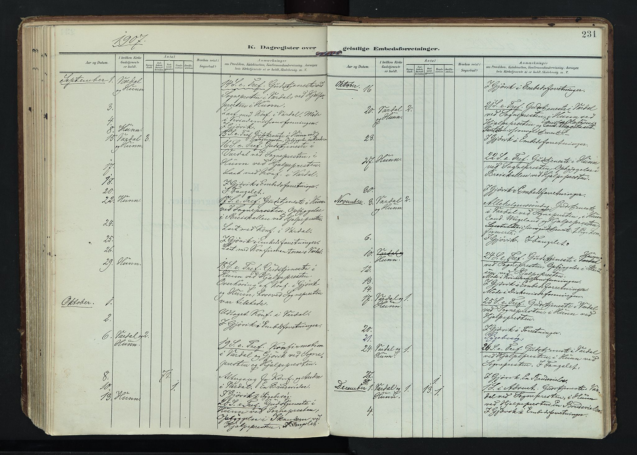 Vardal prestekontor, SAH/PREST-100/H/Ha/Haa/L0020: Parish register (official) no. 20, 1907-1921, p. 231