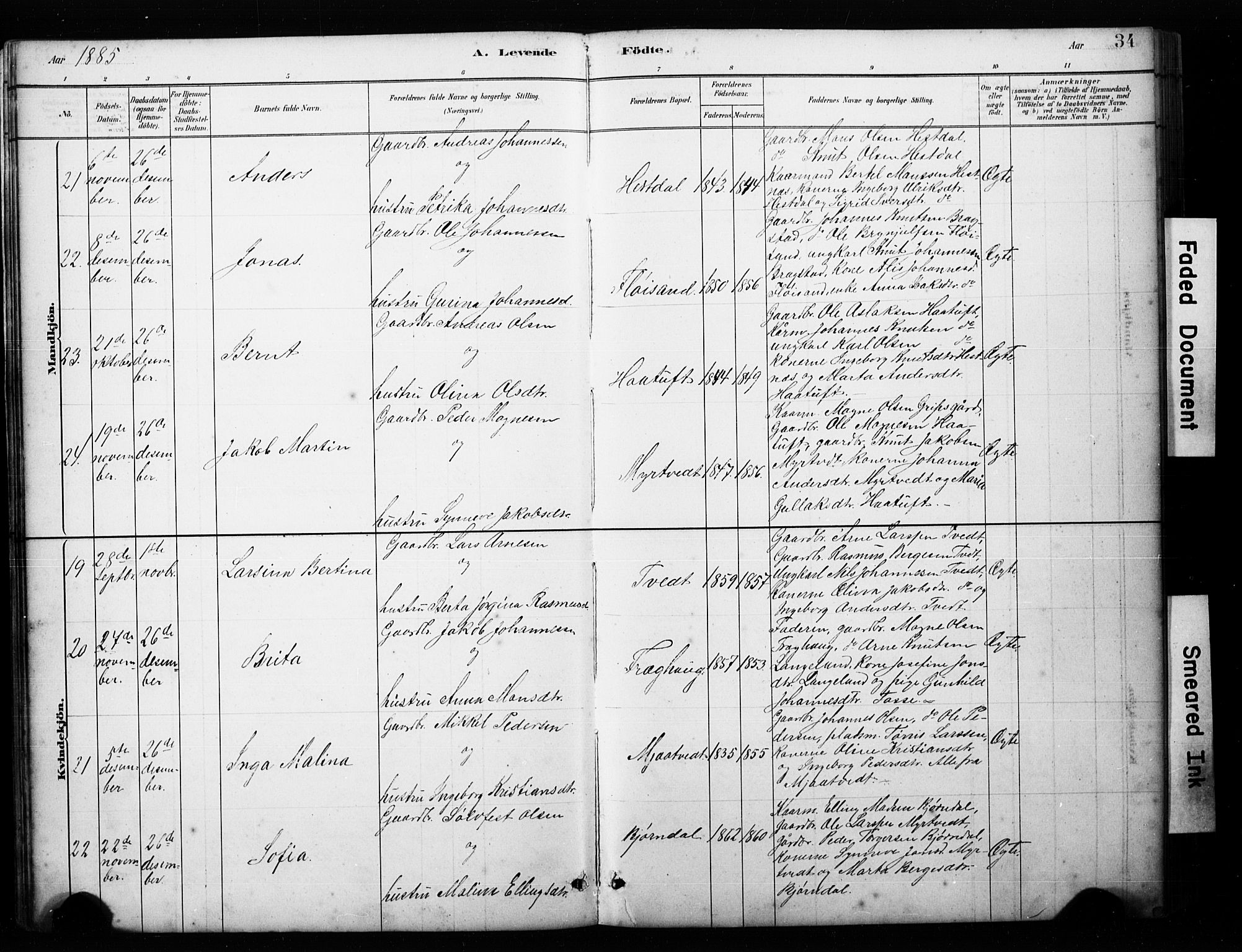 Alversund Sokneprestembete, AV/SAB-A-73901/H/Ha/Hab: Parish register (copy) no. C 3, 1881-1894, p. 34