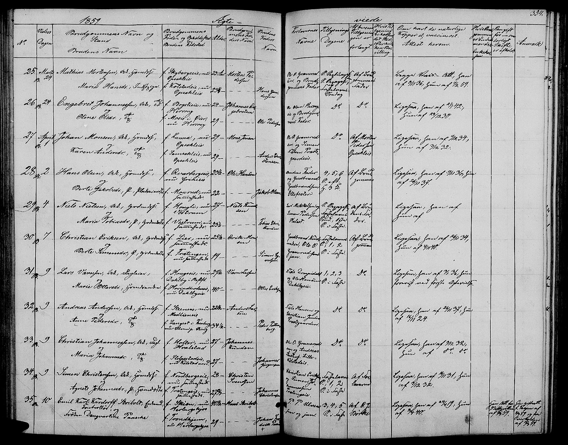 Ringsaker prestekontor, AV/SAH-PREST-014/L/La/L0006: Parish register (copy) no. 6, 1851-1860, p. 354