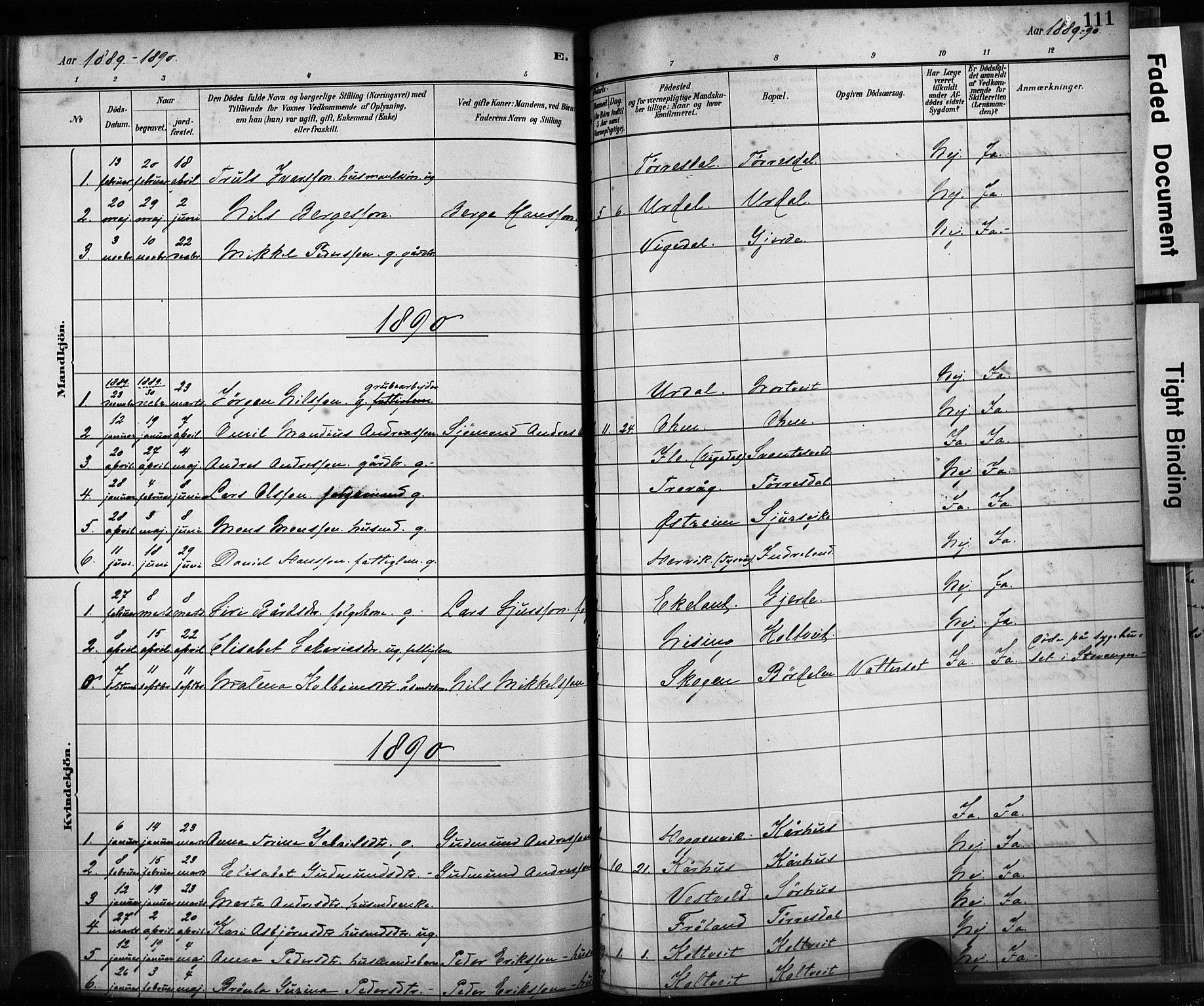 Skjold sokneprestkontor, SAST/A-101847/H/Ha/Haa/L0009: Parish register (official) no. A 9, 1882-1898, p. 111