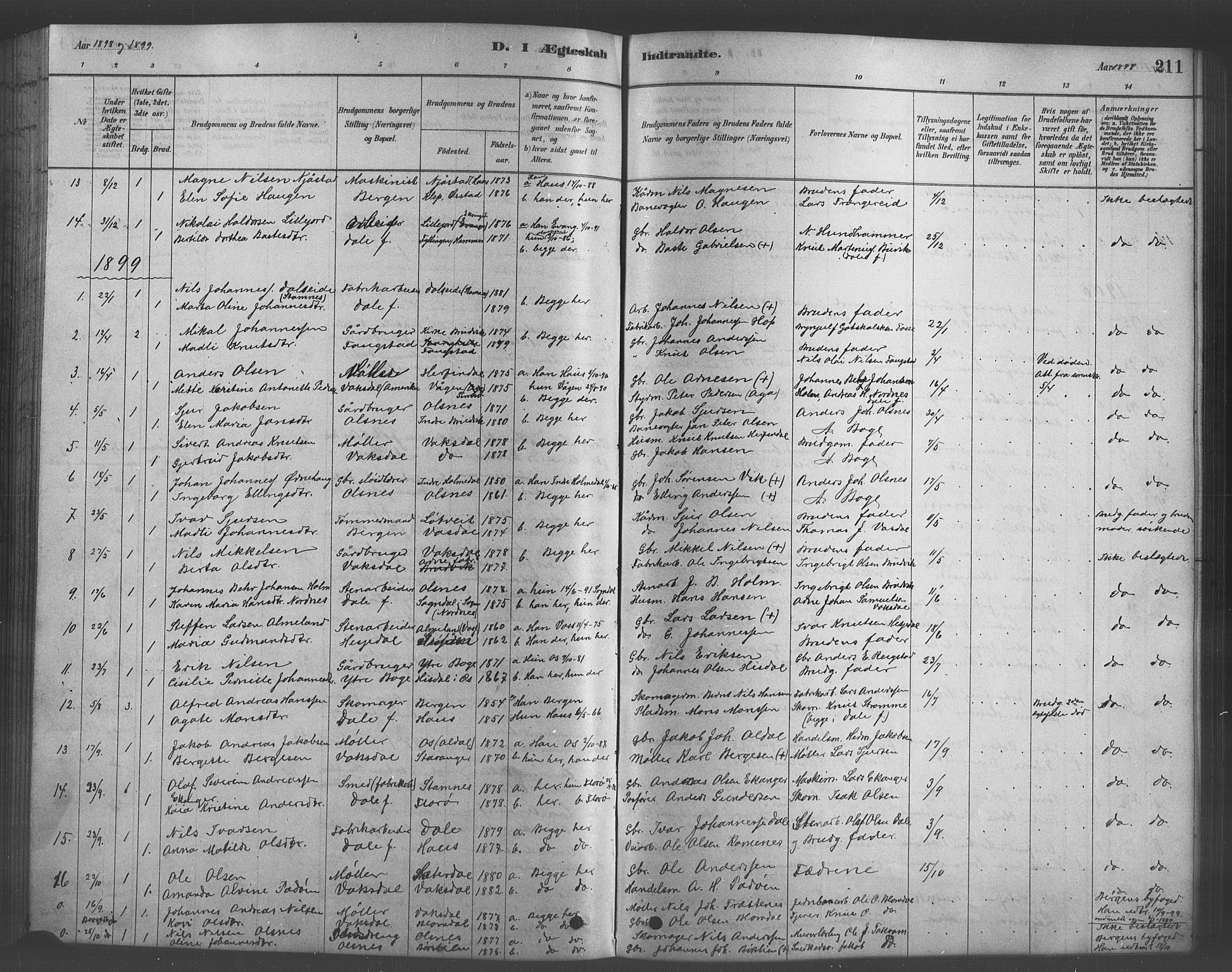 Bruvik Sokneprestembete, SAB/A-74701/H/Hab: Parish register (copy) no. A 1, 1878-1907, p. 211