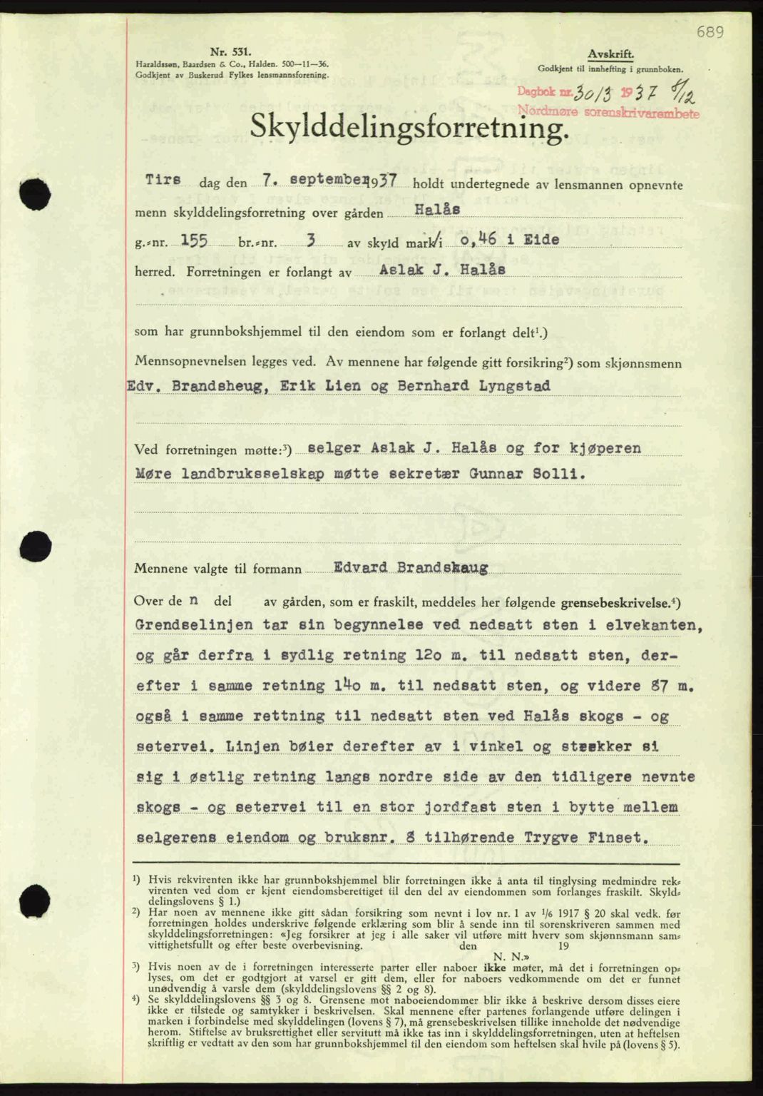 Nordmøre sorenskriveri, SAT/A-4132/1/2/2Ca: Mortgage book no. A82, 1937-1938, Diary no: : 3013/1937