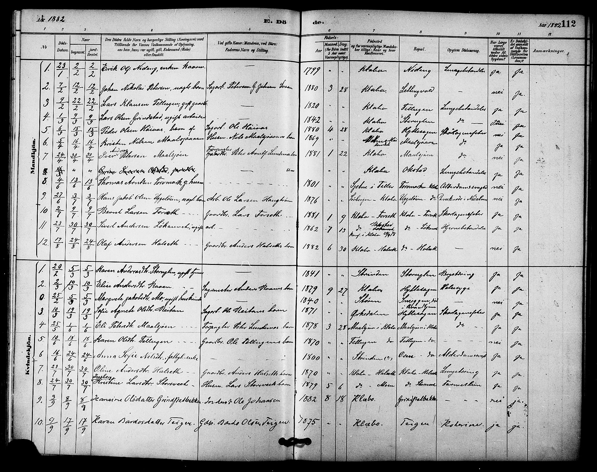 Ministerialprotokoller, klokkerbøker og fødselsregistre - Sør-Trøndelag, SAT/A-1456/618/L0444: Parish register (official) no. 618A07, 1880-1898, p. 112