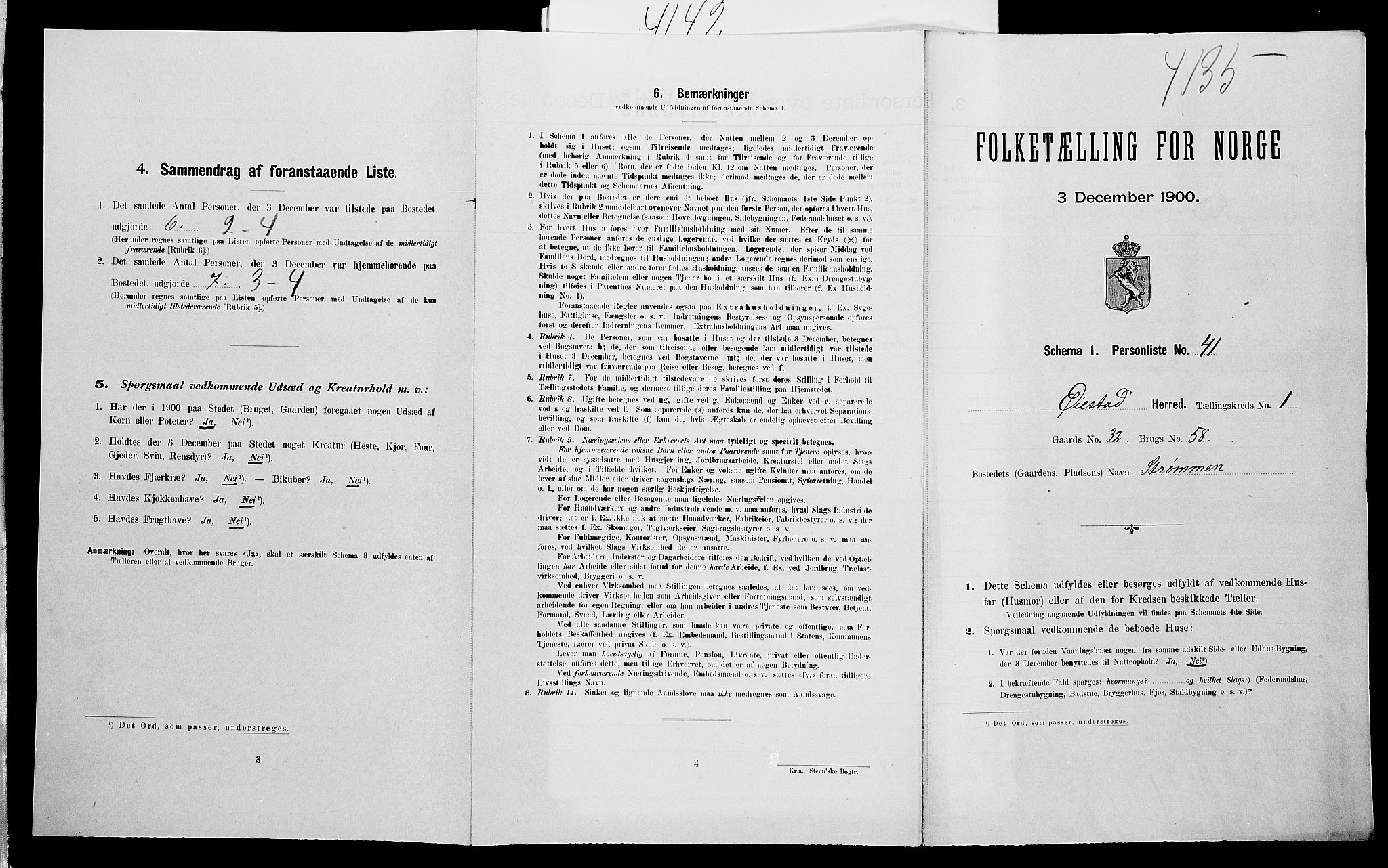 SAK, 1900 census for Øyestad, 1900, p. 132