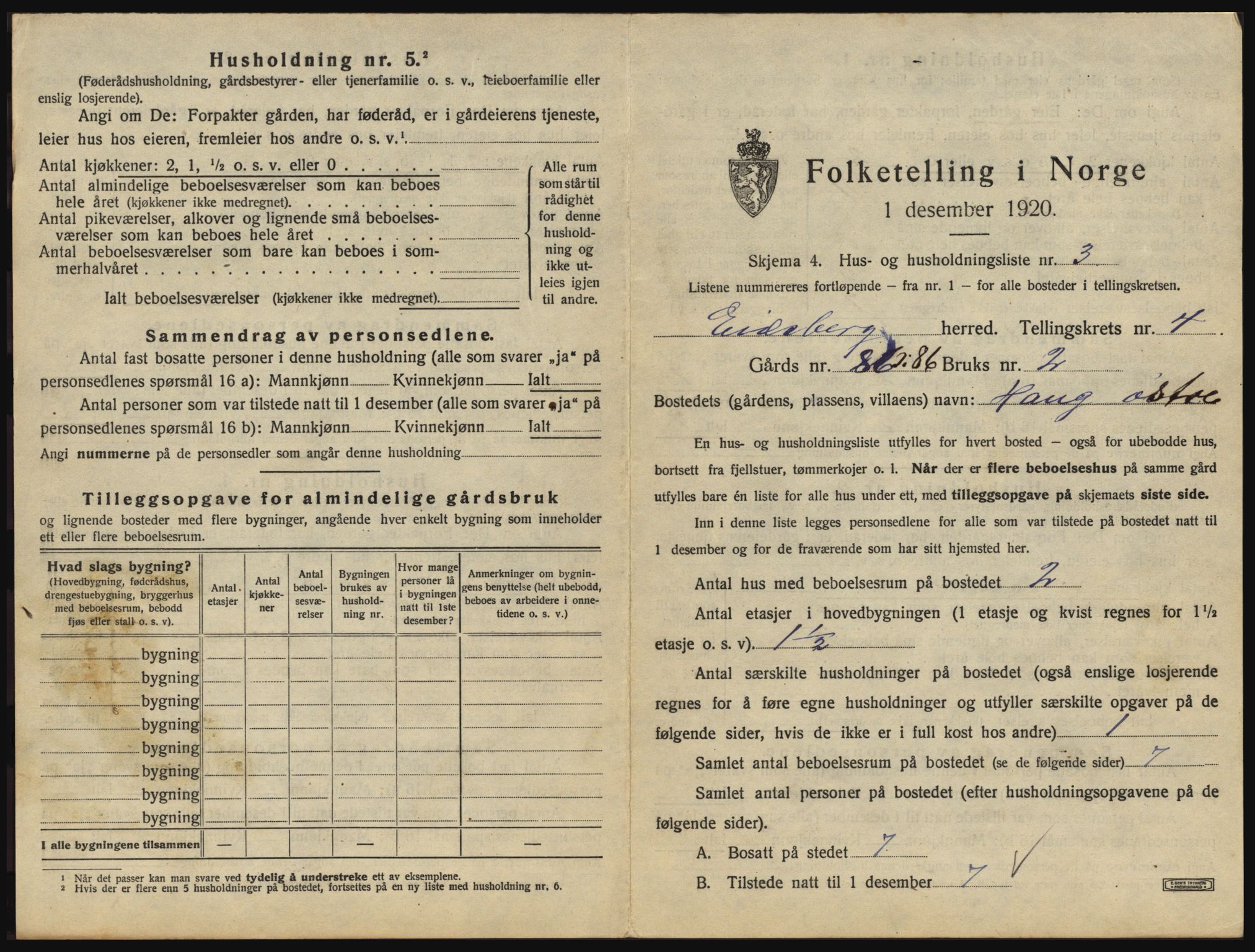 SAO, 1920 census for Eidsberg, 1920, p. 663