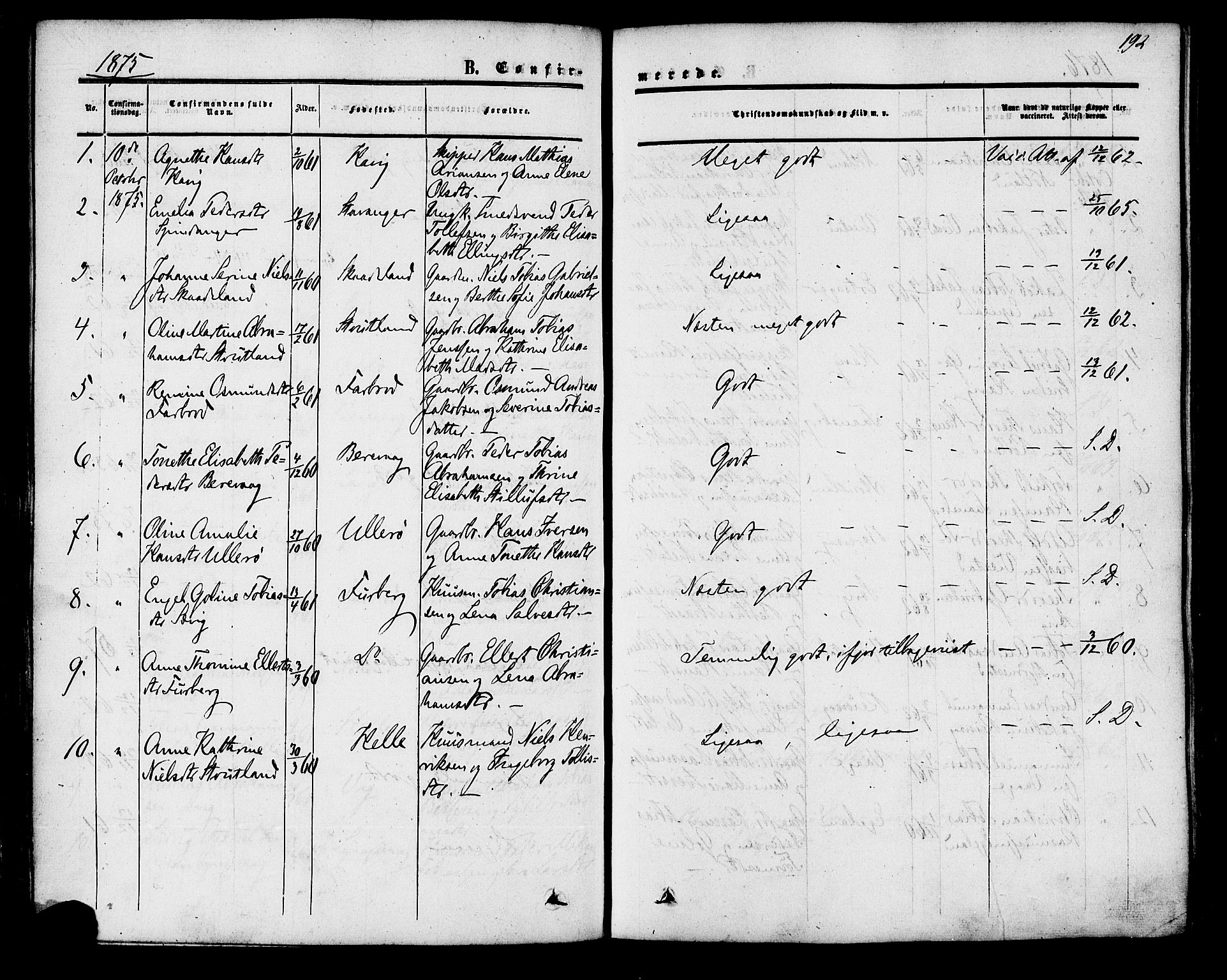 Herad sokneprestkontor, AV/SAK-1111-0018/F/Fa/Fab/L0004: Parish register (official) no. A 4, 1853-1885, p. 192