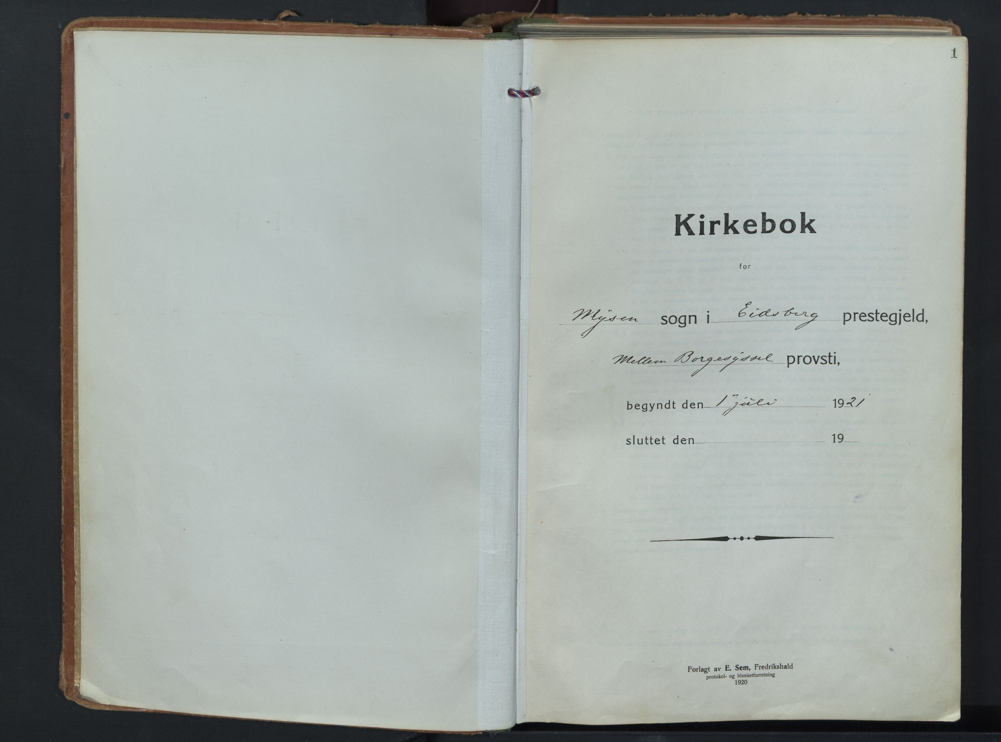 Eidsberg prestekontor Kirkebøker, SAO/A-10905/F/Fd/L0001: Parish register (official) no. IV 1, 1921-1948, p. 1