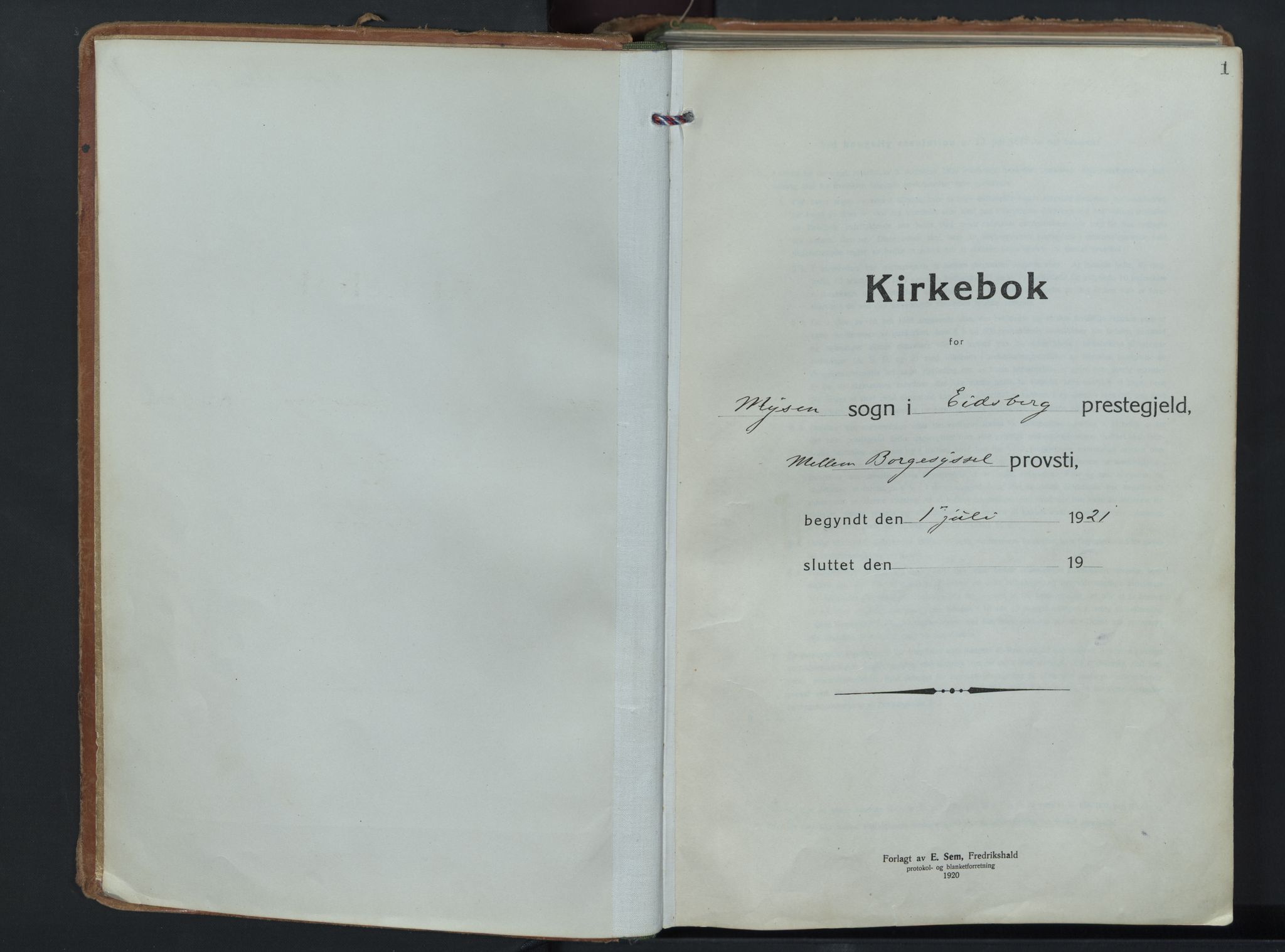 Eidsberg prestekontor Kirkebøker, AV/SAO-A-10905/F/Fd/L0001: Parish register (official) no. IV 1, 1921-1948, p. 1
