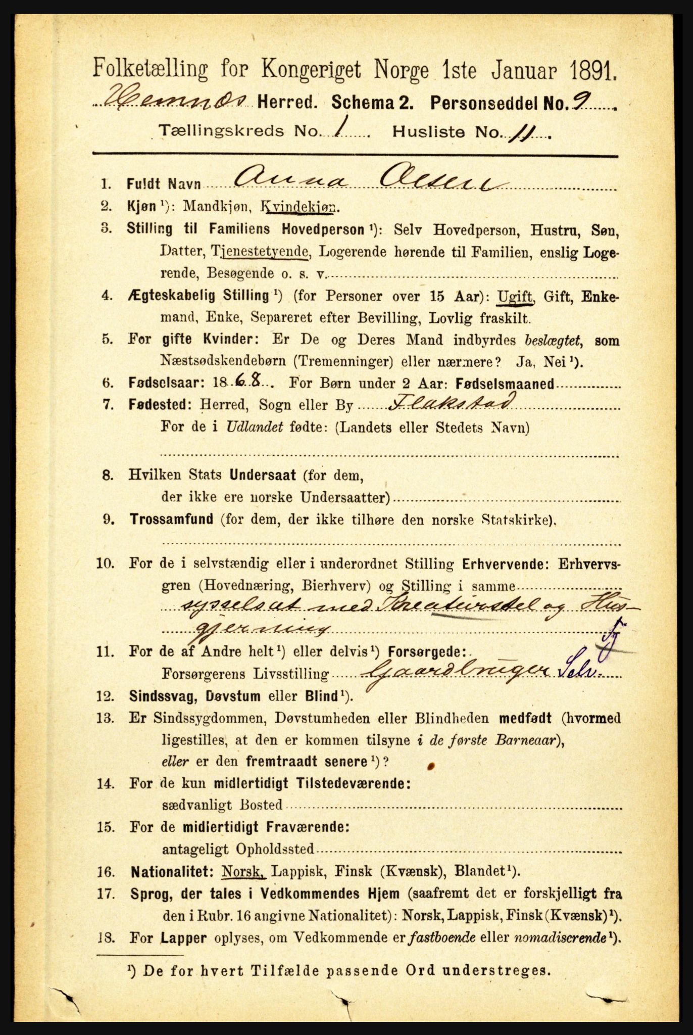 RA, 1891 census for 1832 Hemnes, 1891, p. 281