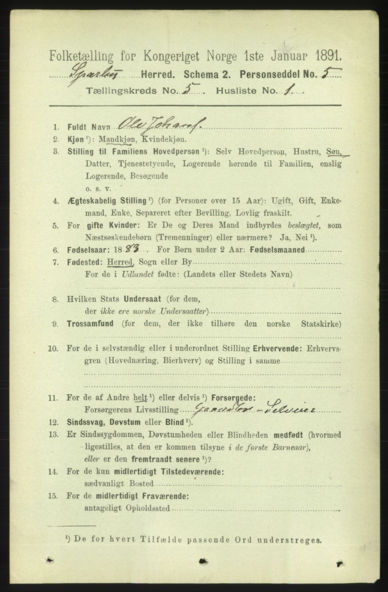 RA, 1891 census for 1731 Sparbu, 1891, p. 1685