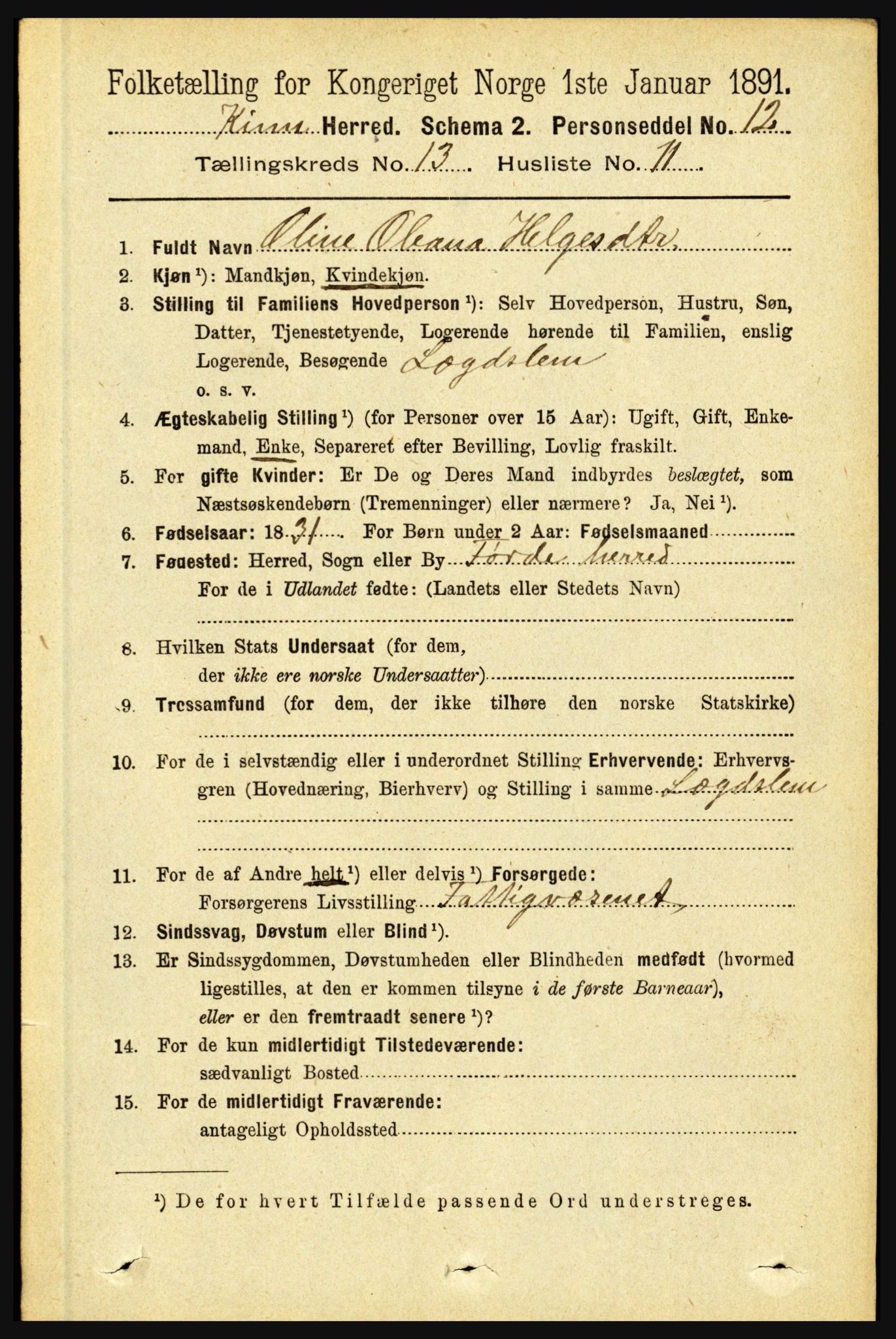 RA, 1891 census for 1437 Kinn, 1891, p. 5137