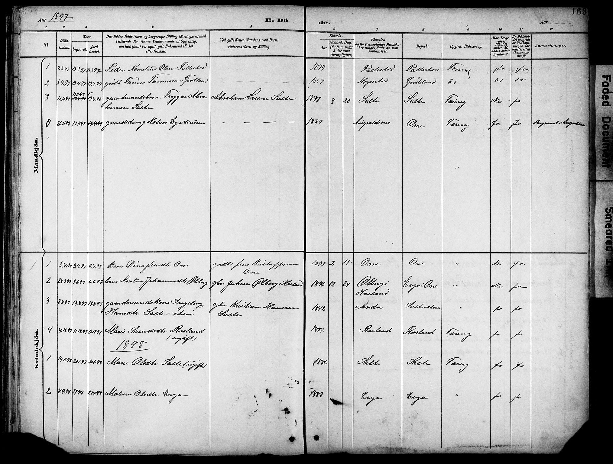 Klepp sokneprestkontor, SAST/A-101803/001/3/30BB/L0005: Parish register (copy) no. B 5, 1889-1918, p. 163