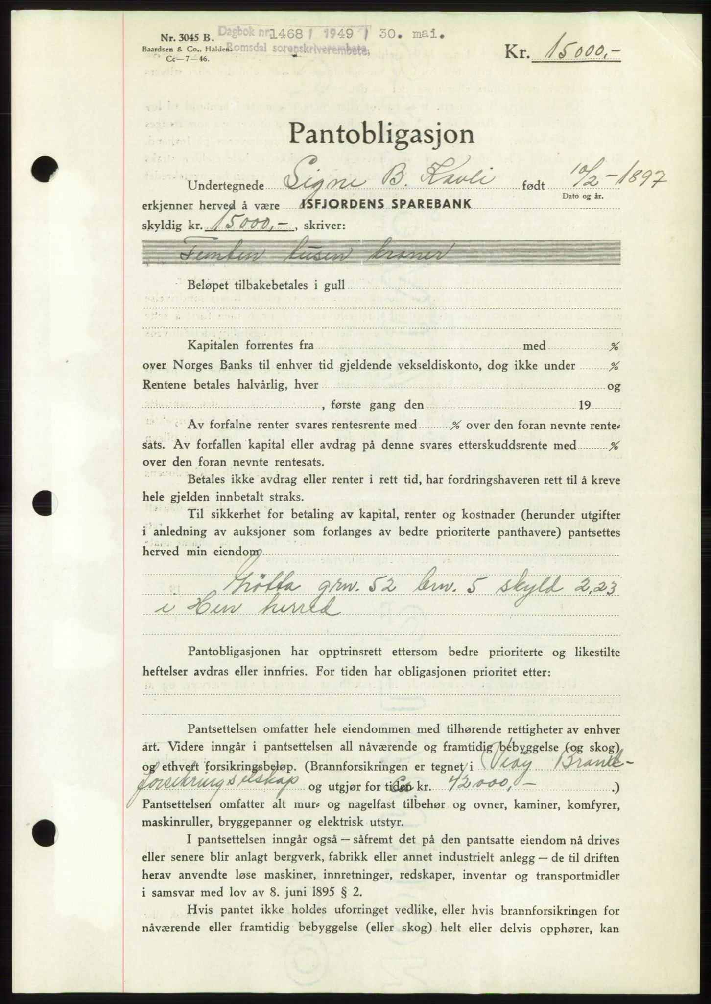 Romsdal sorenskriveri, AV/SAT-A-4149/1/2/2C: Mortgage book no. B4, 1948-1949, Diary no: : 1468/1949