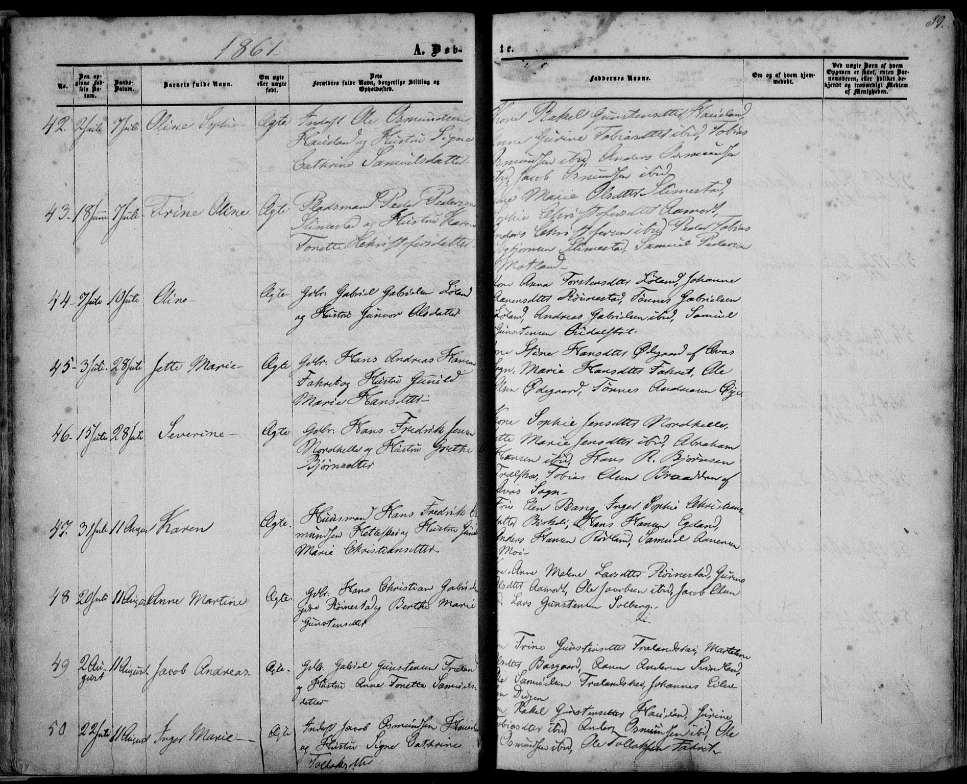 Kvinesdal sokneprestkontor, AV/SAK-1111-0026/F/Fa/Fab/L0006: Parish register (official) no. A 6, 1857-1869, p. 39