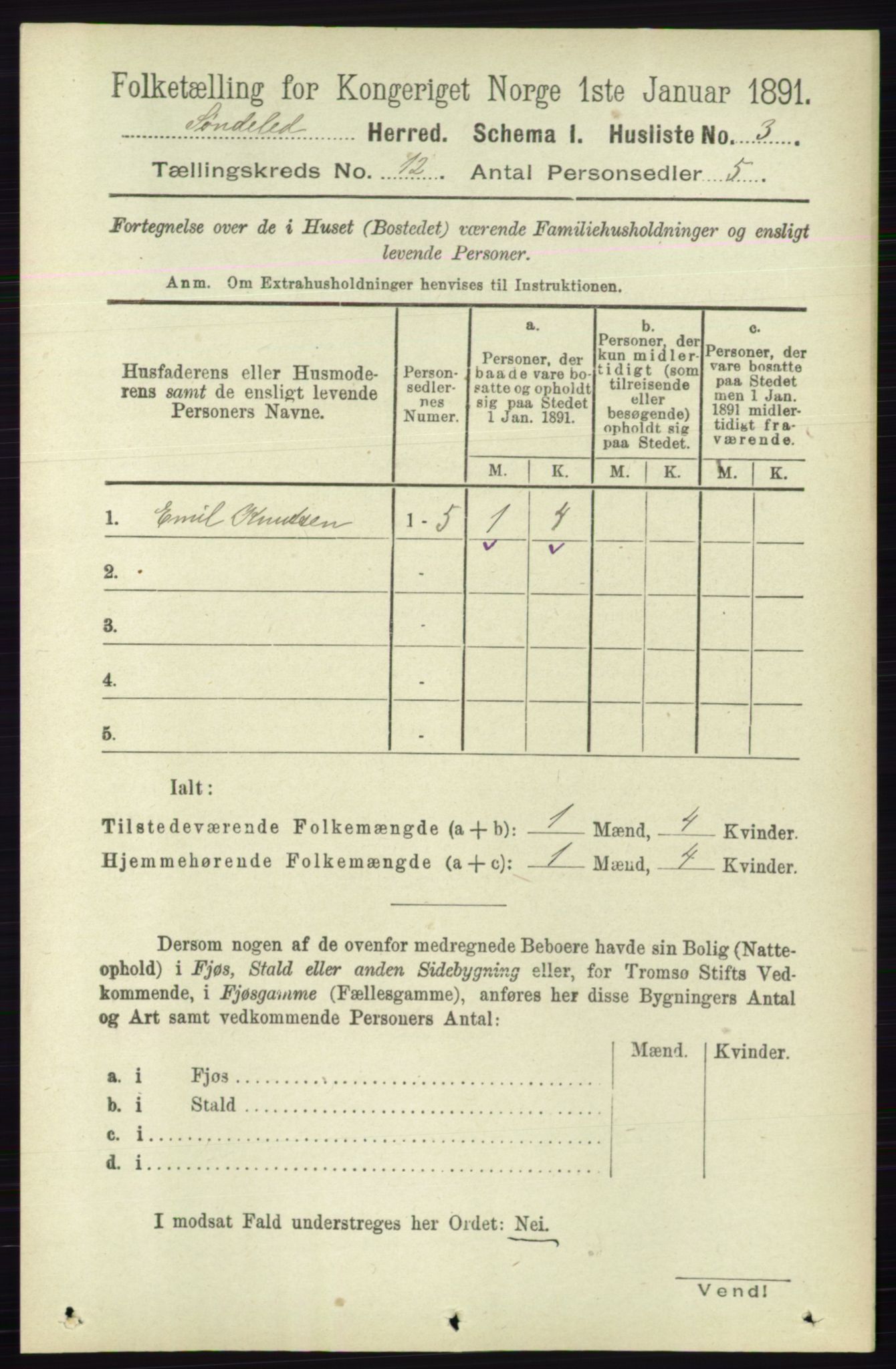 RA, 1891 census for 0913 Søndeled, 1891, p. 3644