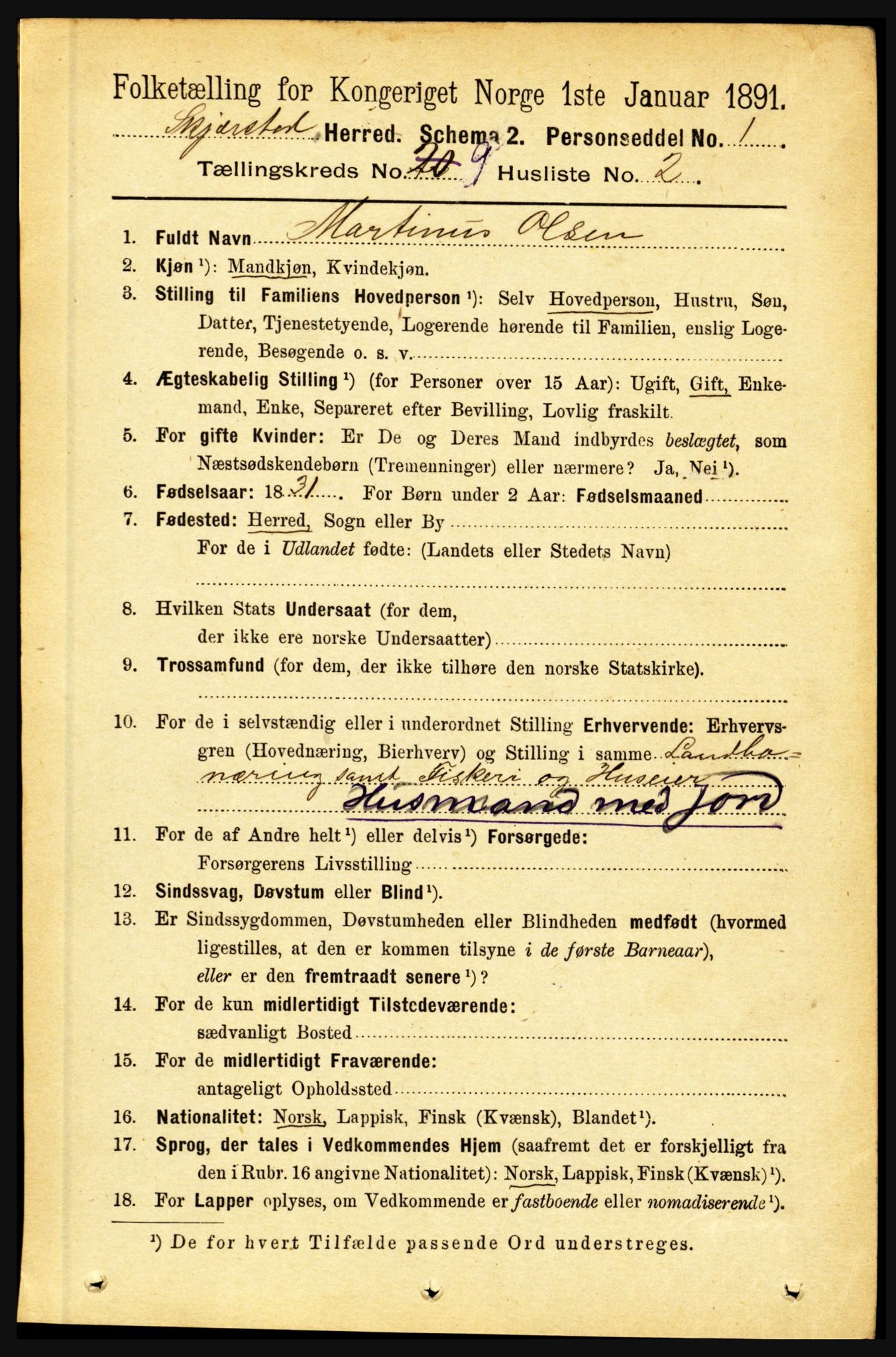 RA, 1891 census for 1842 Skjerstad, 1891, p. 3334