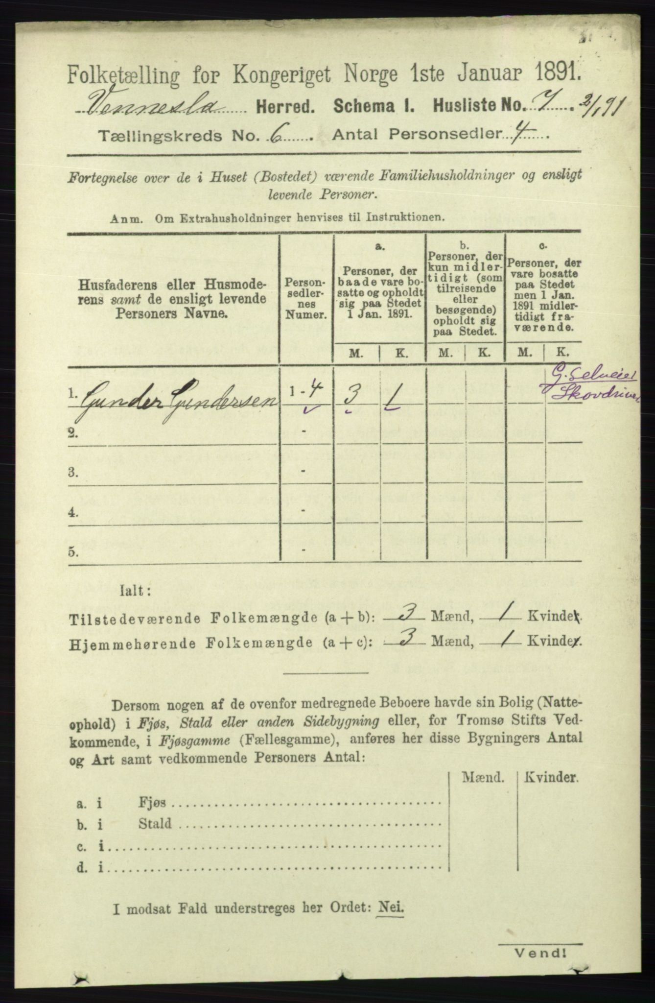 RA, 1891 census for 1014 Vennesla, 1891, p. 1560