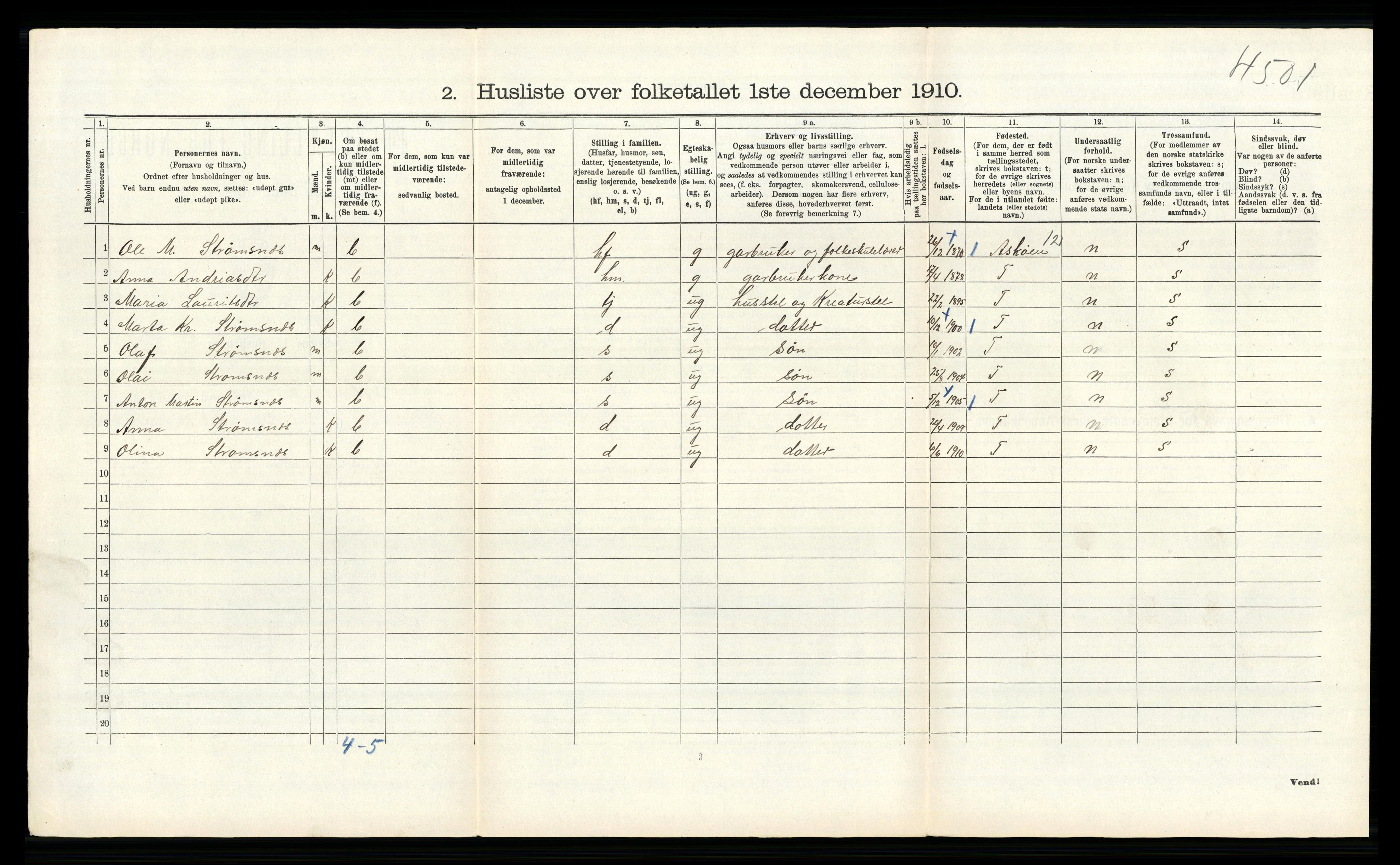 RA, 1910 census for Alversund, 1910, p. 443