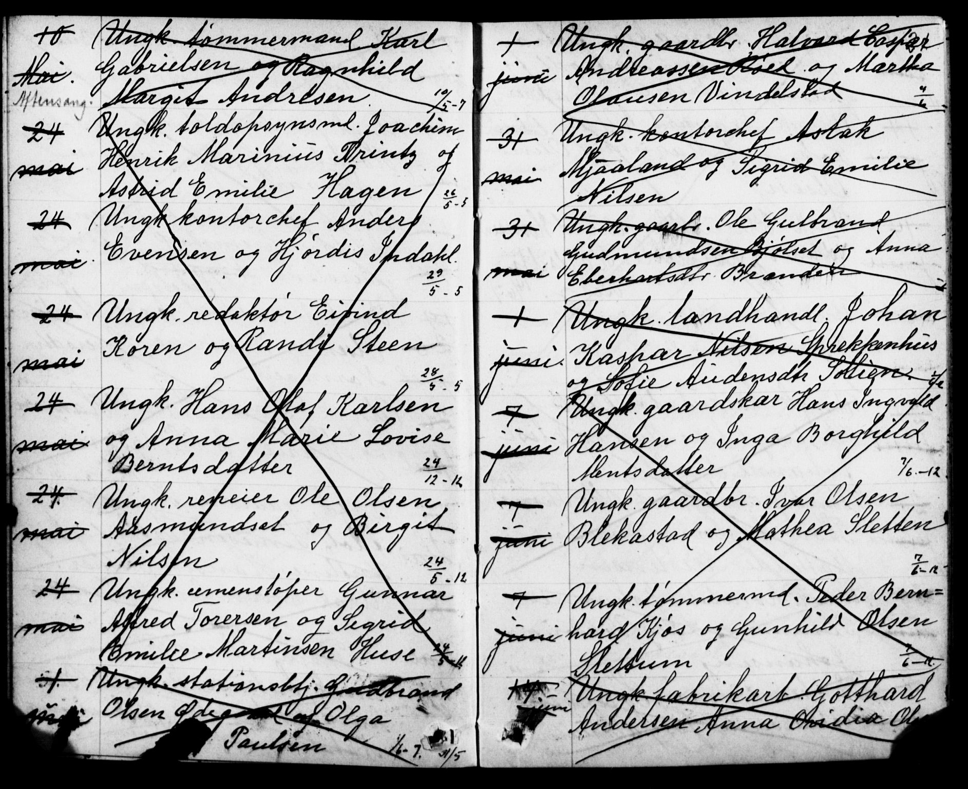 Oslo domkirke Kirkebøker, SAO/A-10752/H/Ha/L0005: Banns register no. 5, 1913-1919, p. 20-21