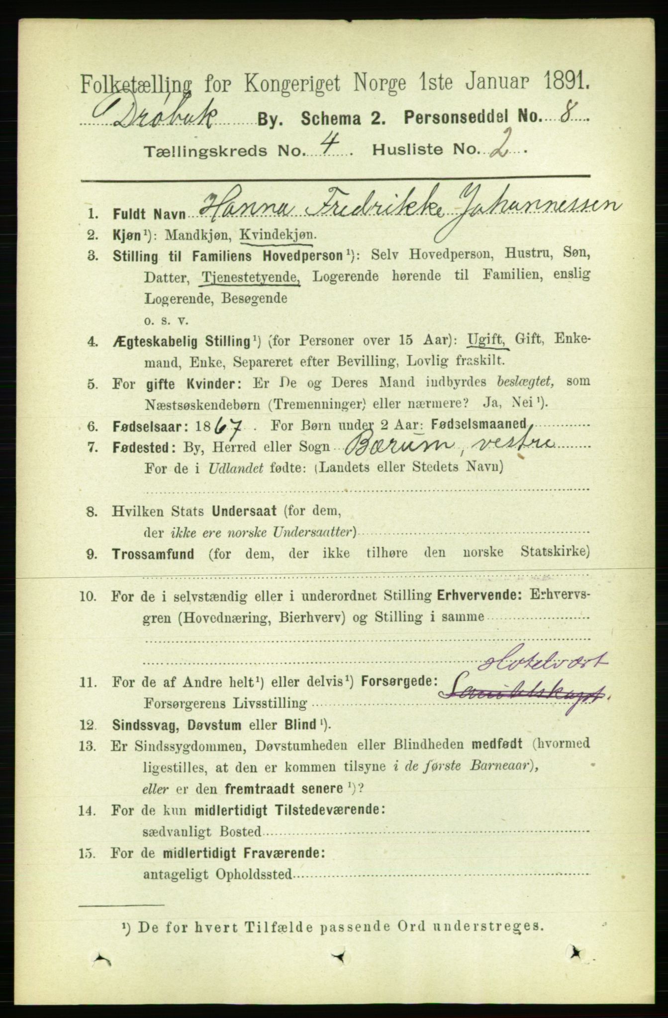 RA, 1891 census for 0203 Drøbak, 1891, p. 2538