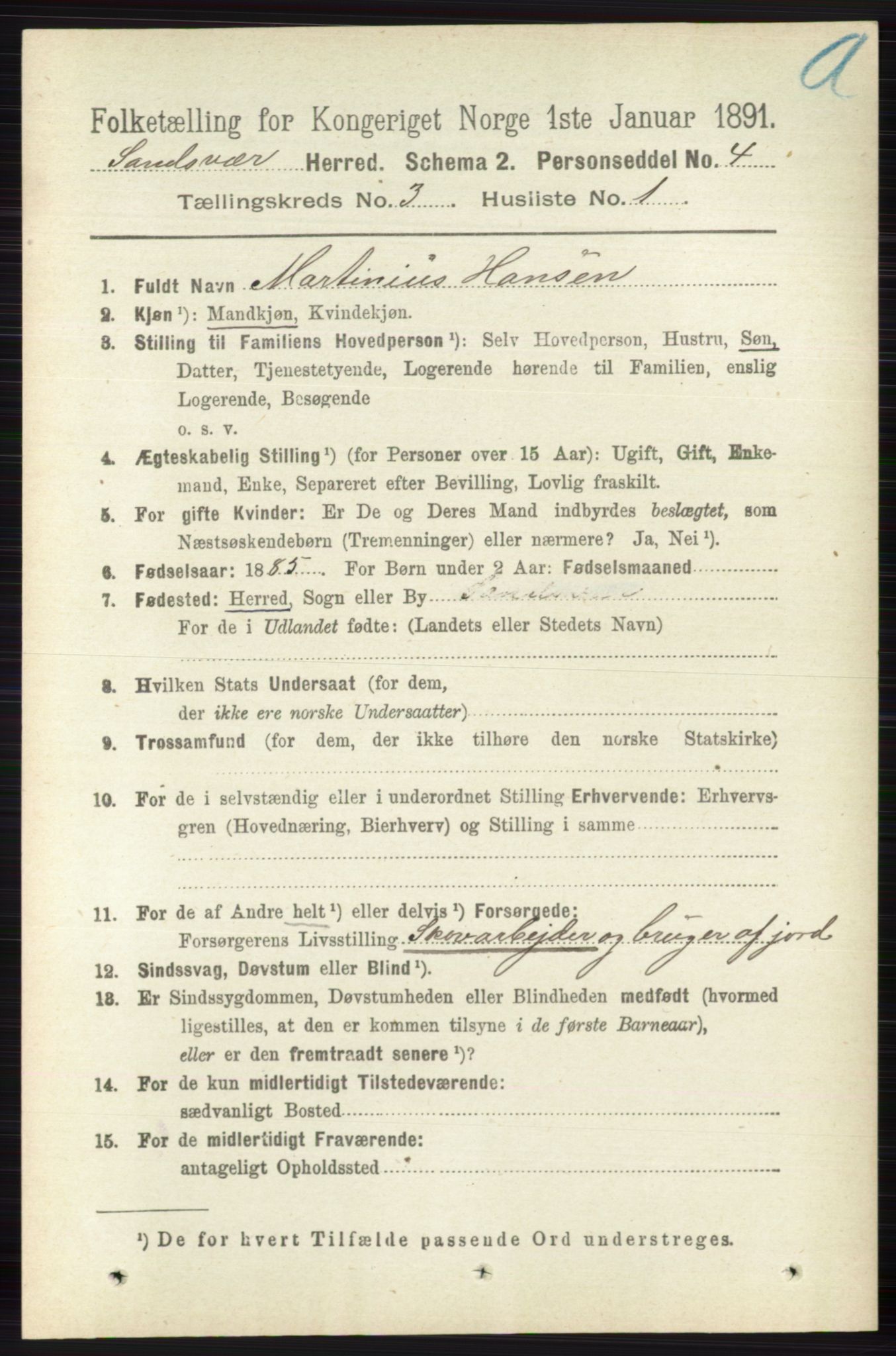 RA, 1891 census for 0629 Sandsvær, 1891, p. 1290