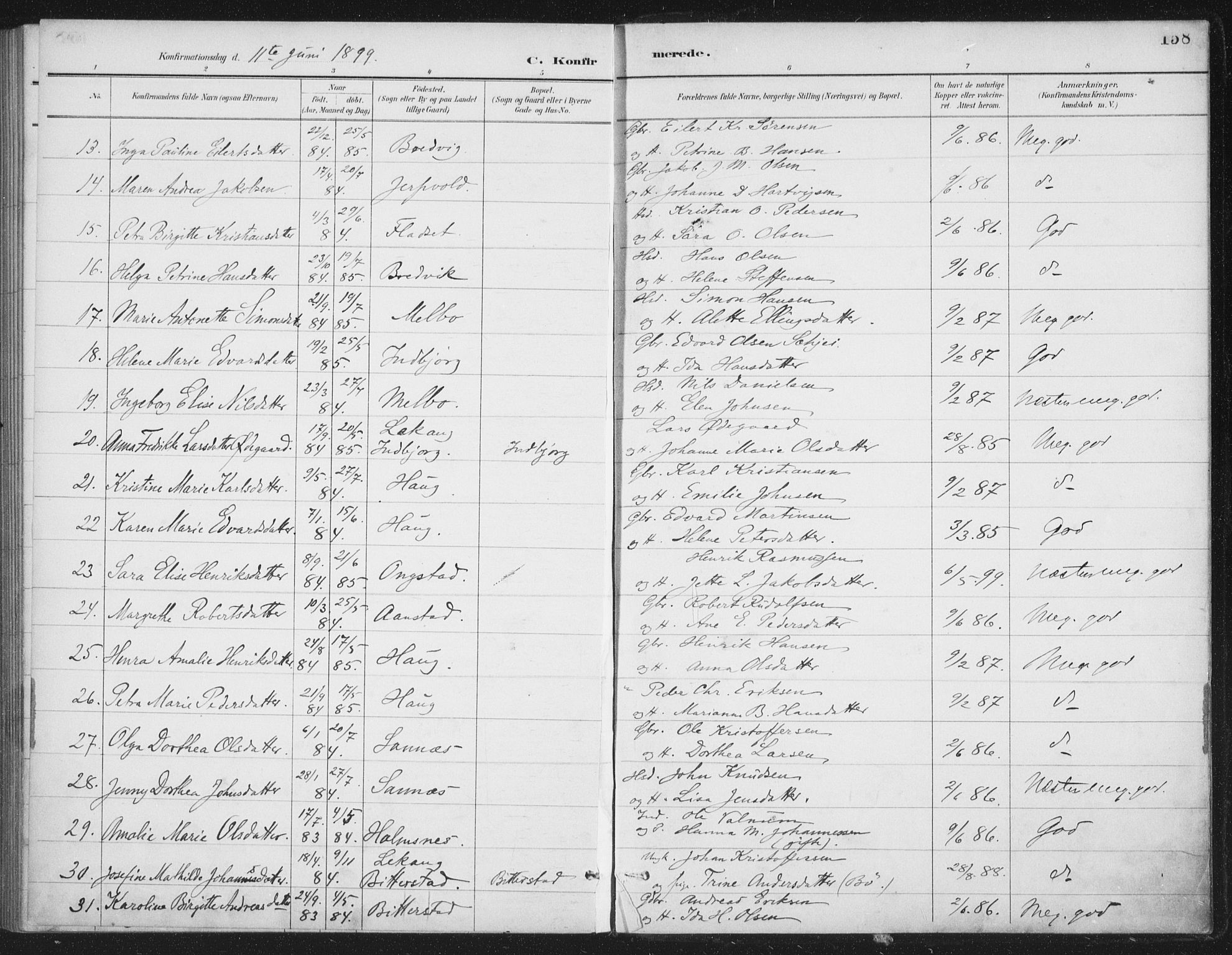 Ministerialprotokoller, klokkerbøker og fødselsregistre - Nordland, AV/SAT-A-1459/888/L1245: Parish register (official) no. 888A11, 1888-1900, p. 158