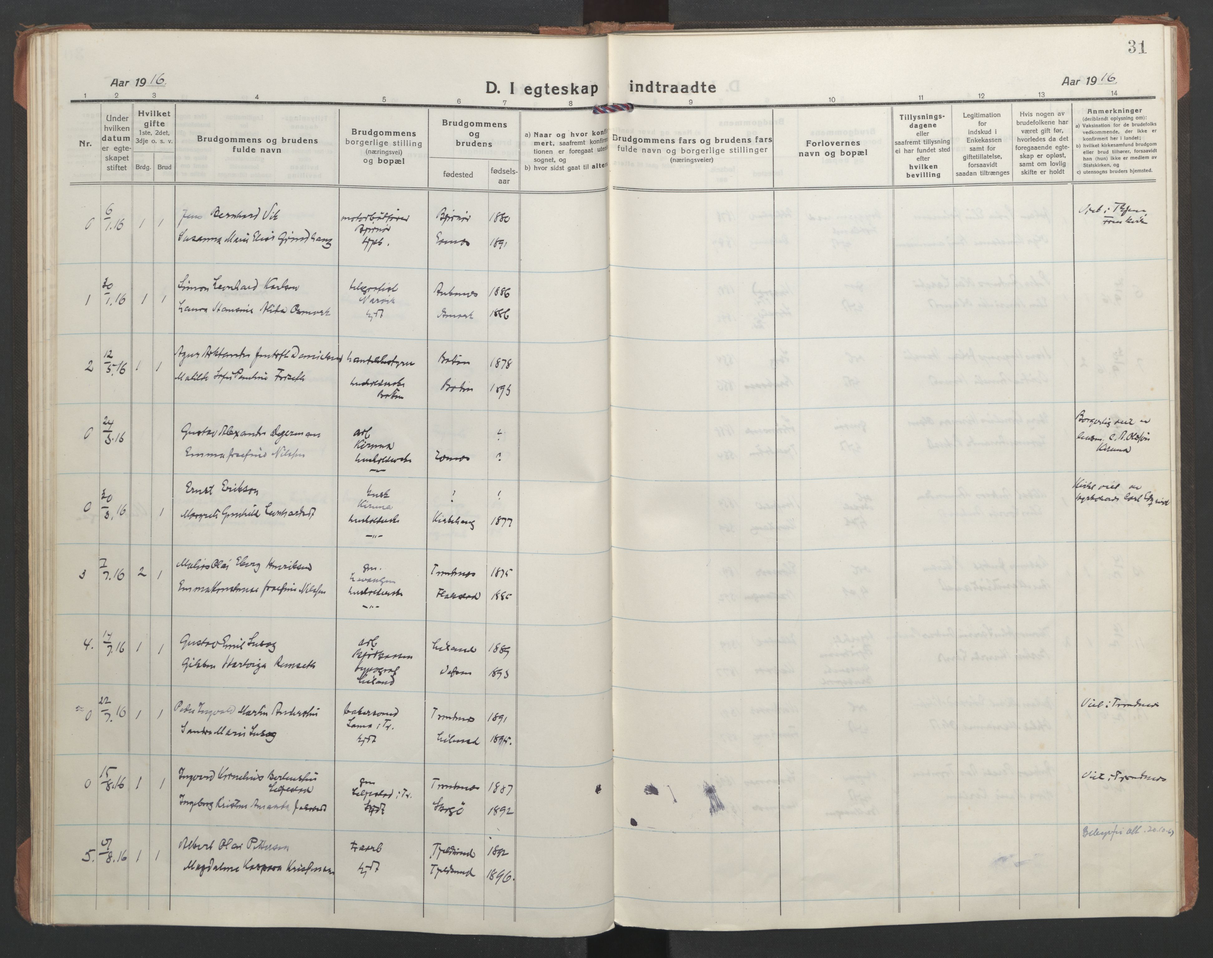 Ministerialprotokoller, klokkerbøker og fødselsregistre - Nordland, AV/SAT-A-1459/863/L0902: Parish register (official) no. 863A14, 1906-1937, p. 31