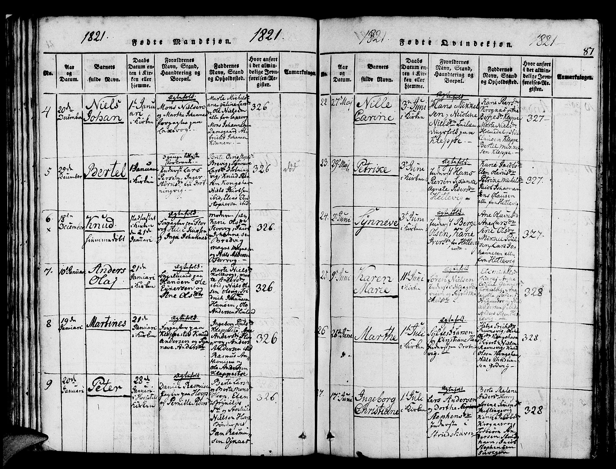 Askøy Sokneprestembete, AV/SAB-A-74101/H/Ha/Haa/Haaa/L0003: Parish register (official) no. A 3, 1815-1825, p. 87