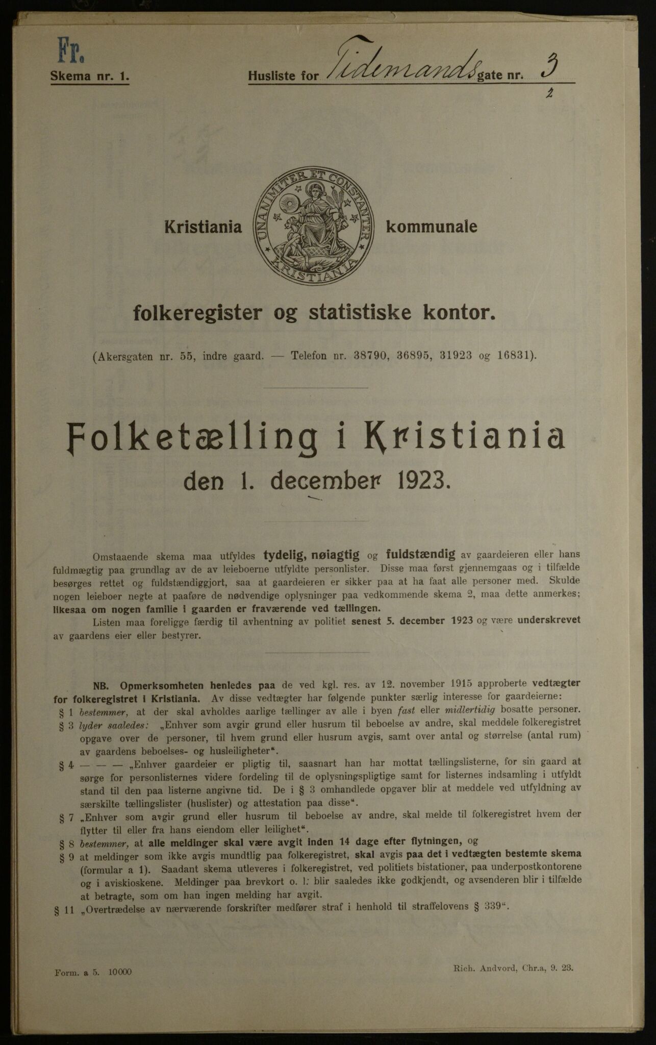 OBA, Municipal Census 1923 for Kristiania, 1923, p. 123226